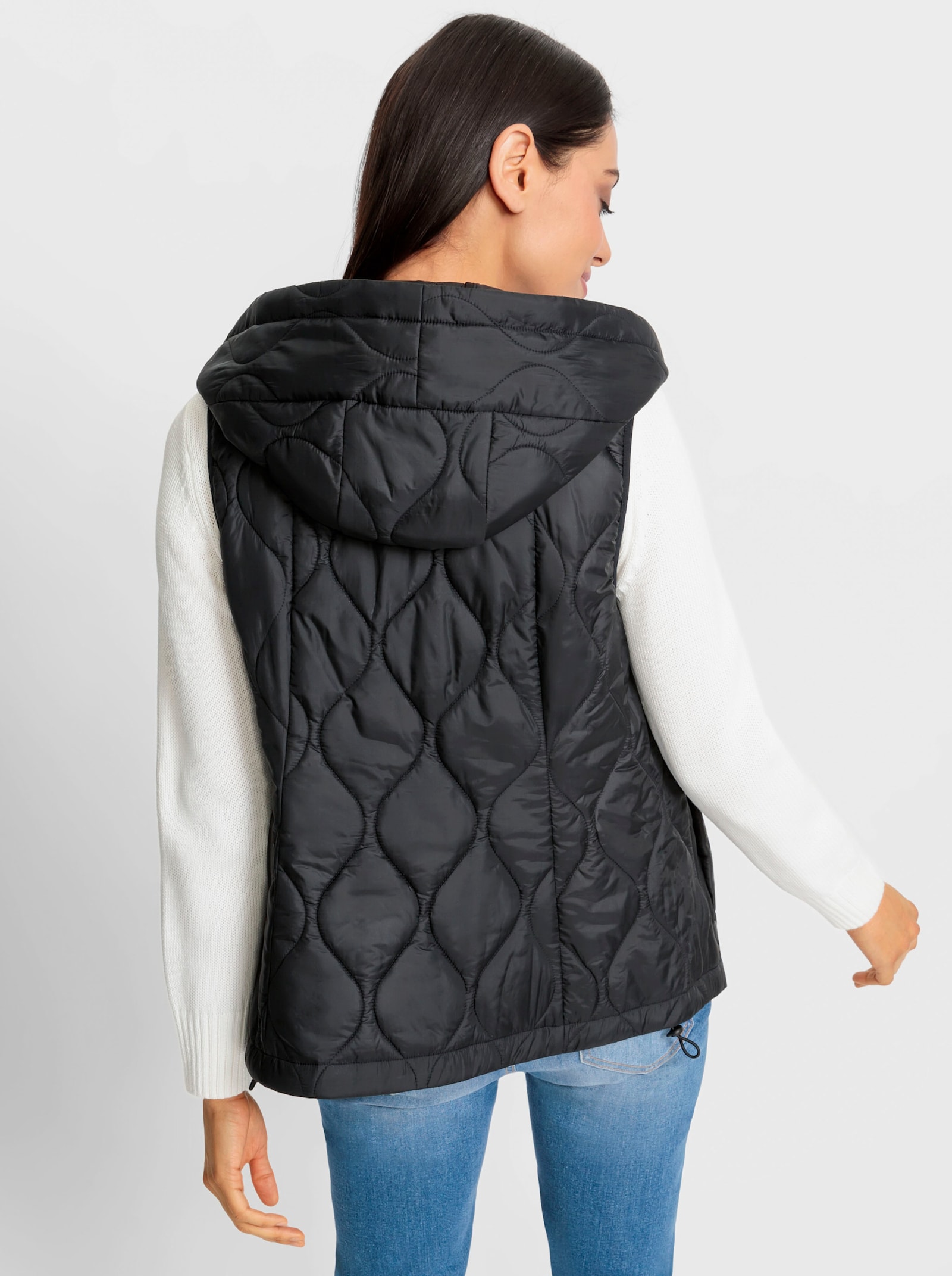 heine Kurzmantel mit Steppweste, einzeln tragbar - schwarz-weiß-gemustert