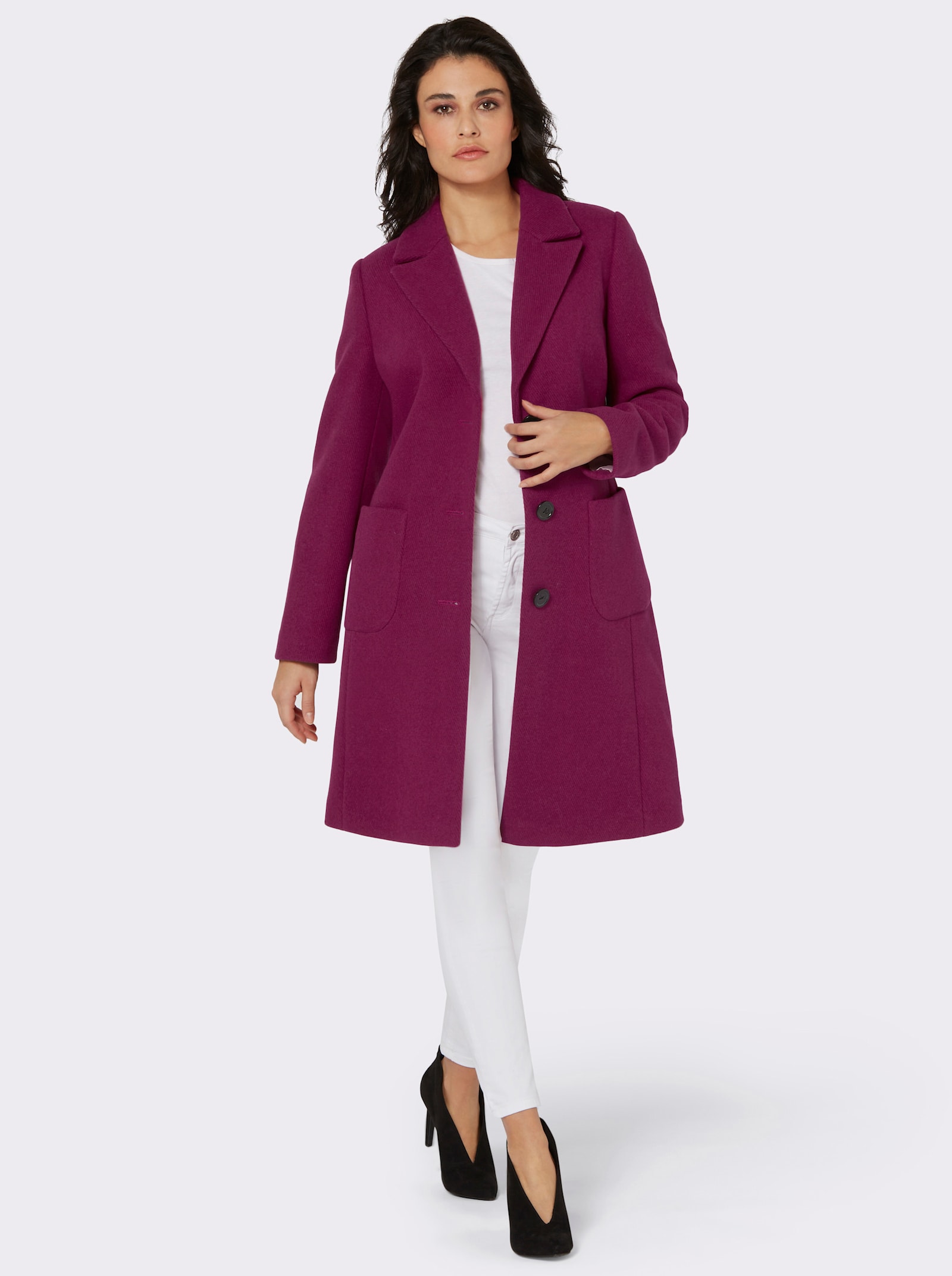 Wollmantel mit flachen Schulterpolstern - magenta