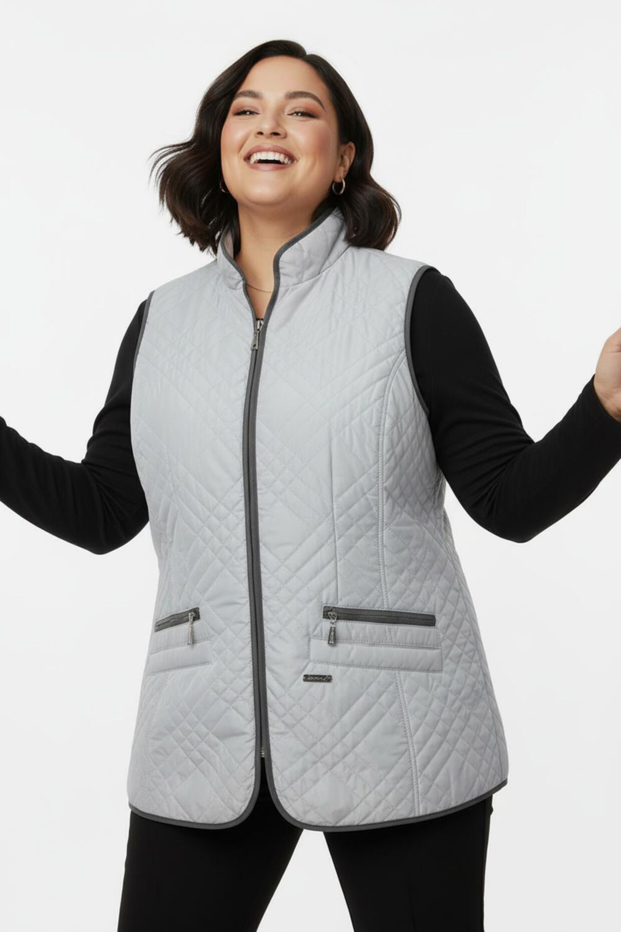 Steppweste mit Reißverschluss-Taschen - hellgrau