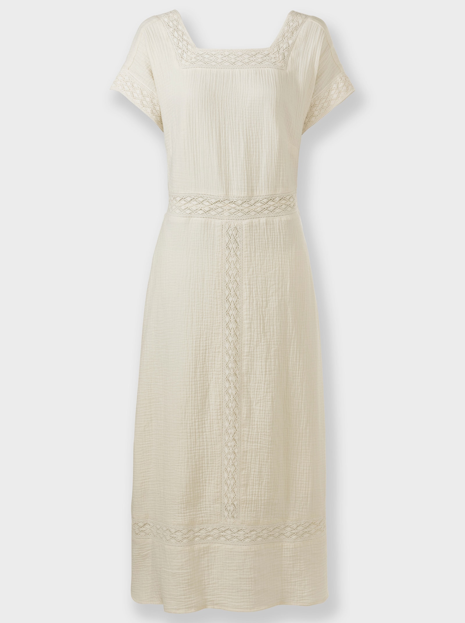 Baumwollkleid mit Spitzendetails - champagner