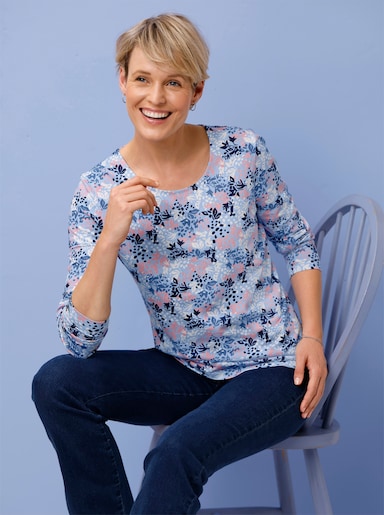 Shirt met lange mouwen en bloemenpatroon - hemelsblauw/oudroze bedrukt