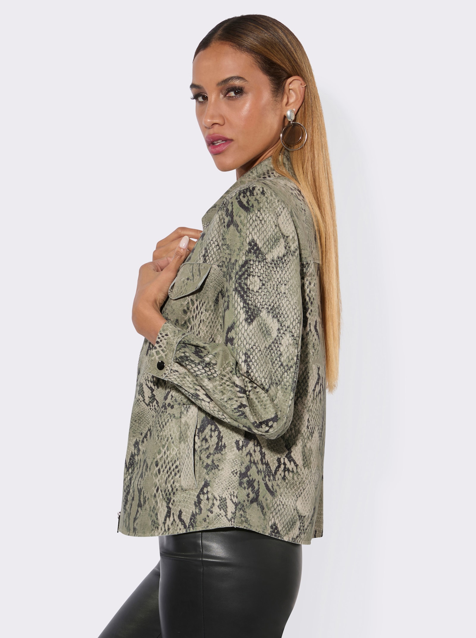 Lederimitat-Blazer im Schlangen-Print - elfenbein-graphit-bedruckt