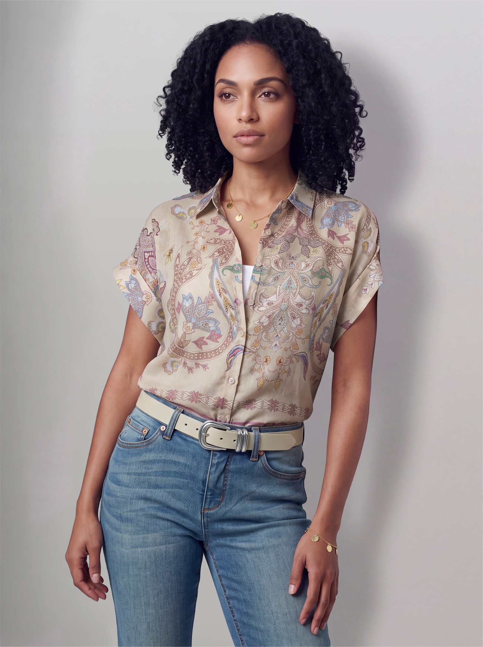 heine Druckbluse mit Seitenschlitzen - elfenbein-bedruckt