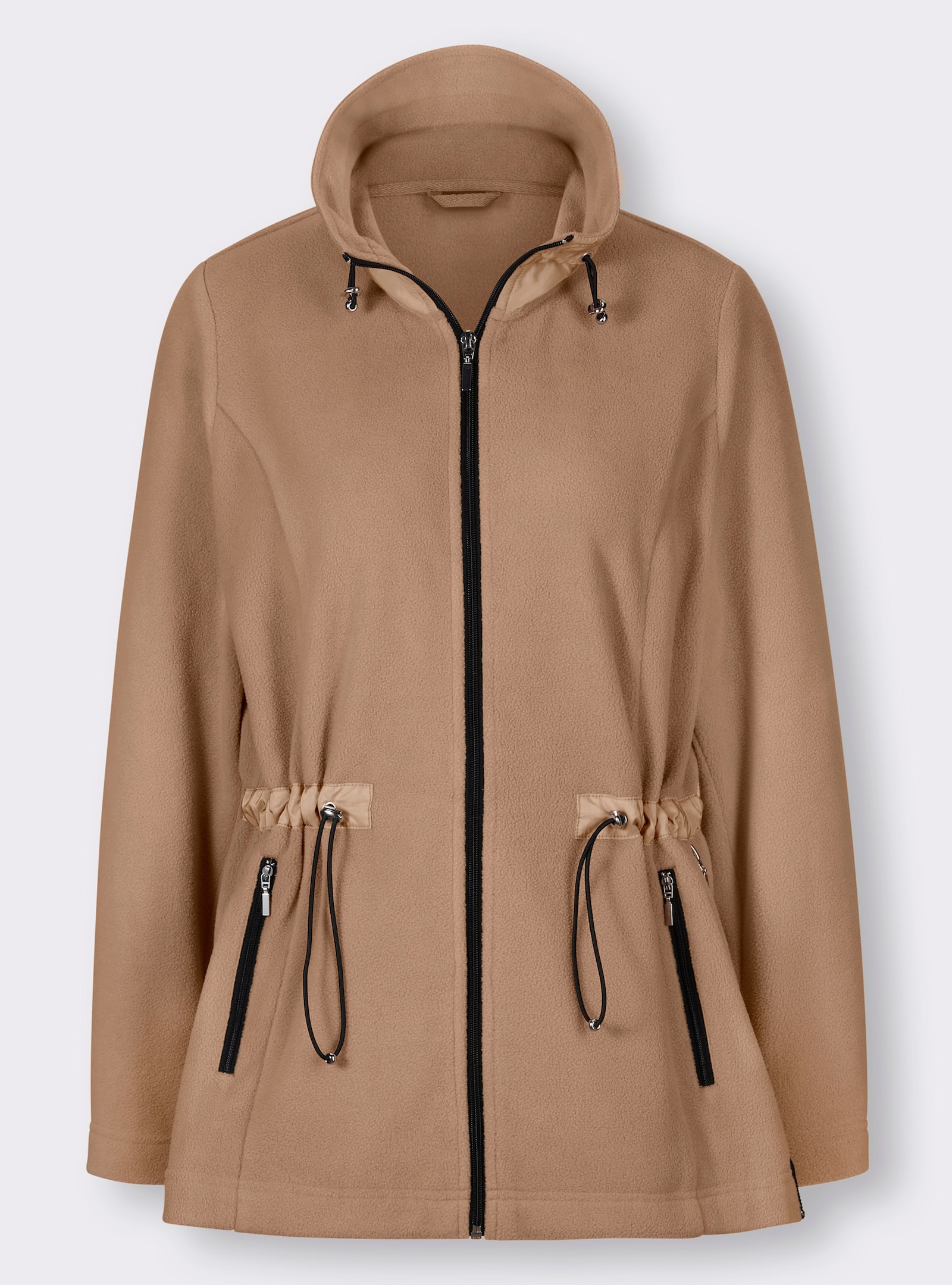 Fleecejacke mit Tunnelzug in der Taille - camel