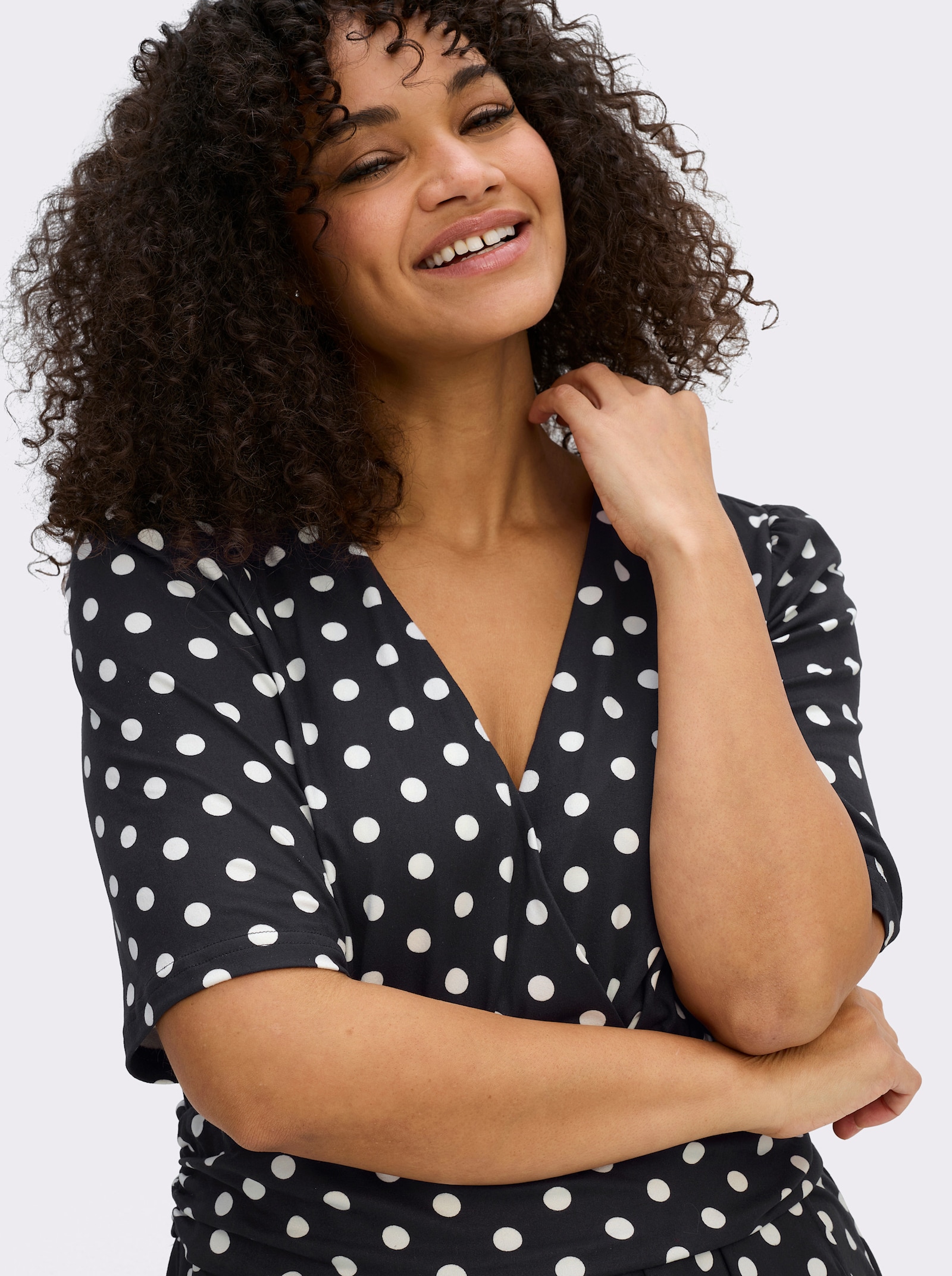 sheego by Joe Browns Jerseykleid mit Polka-Dots - schwarz-weiß-gemustert