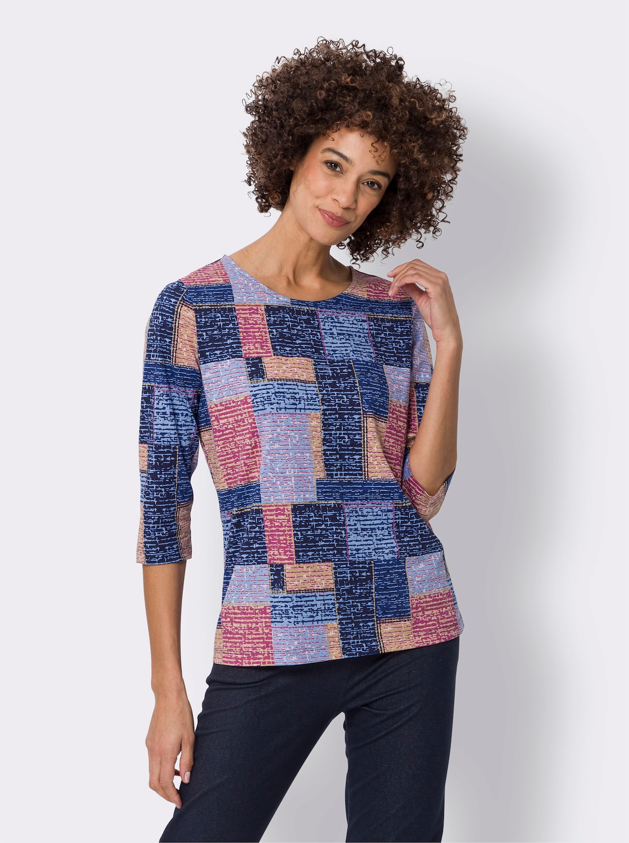 Shirt met 3/4-mouw - koningsblauw/heide bedrukt