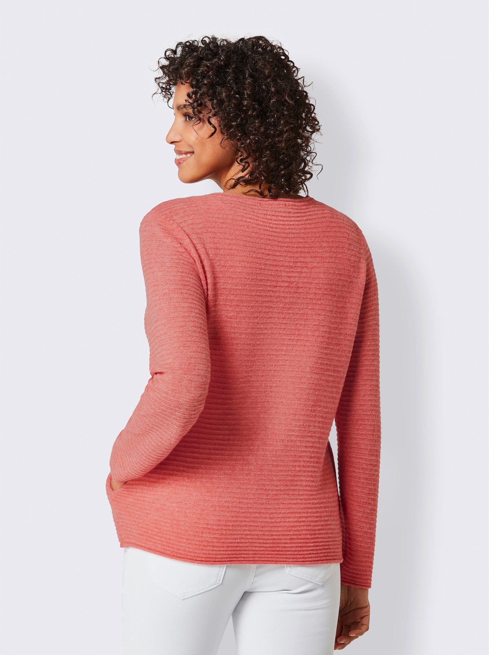 CREATION L PREMIUM Vest van kasjmier met fijne rolranden - koraal