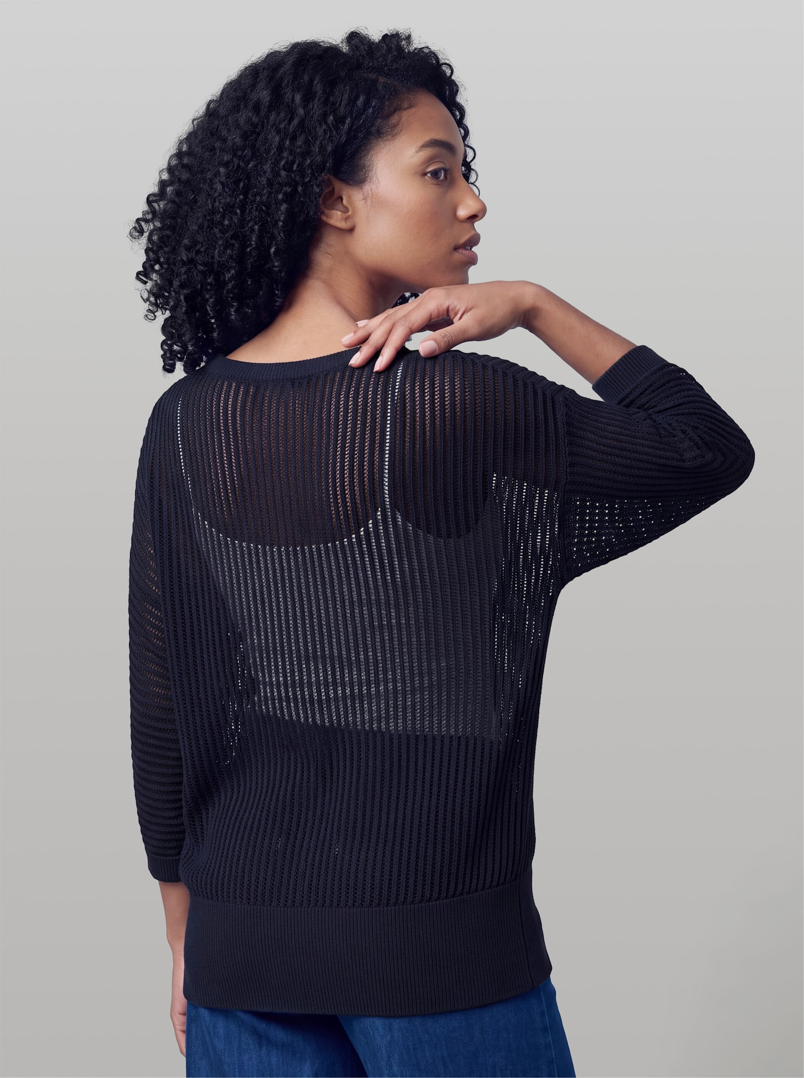 heine Ajourpullover mit weitem Ausschnitt - marine