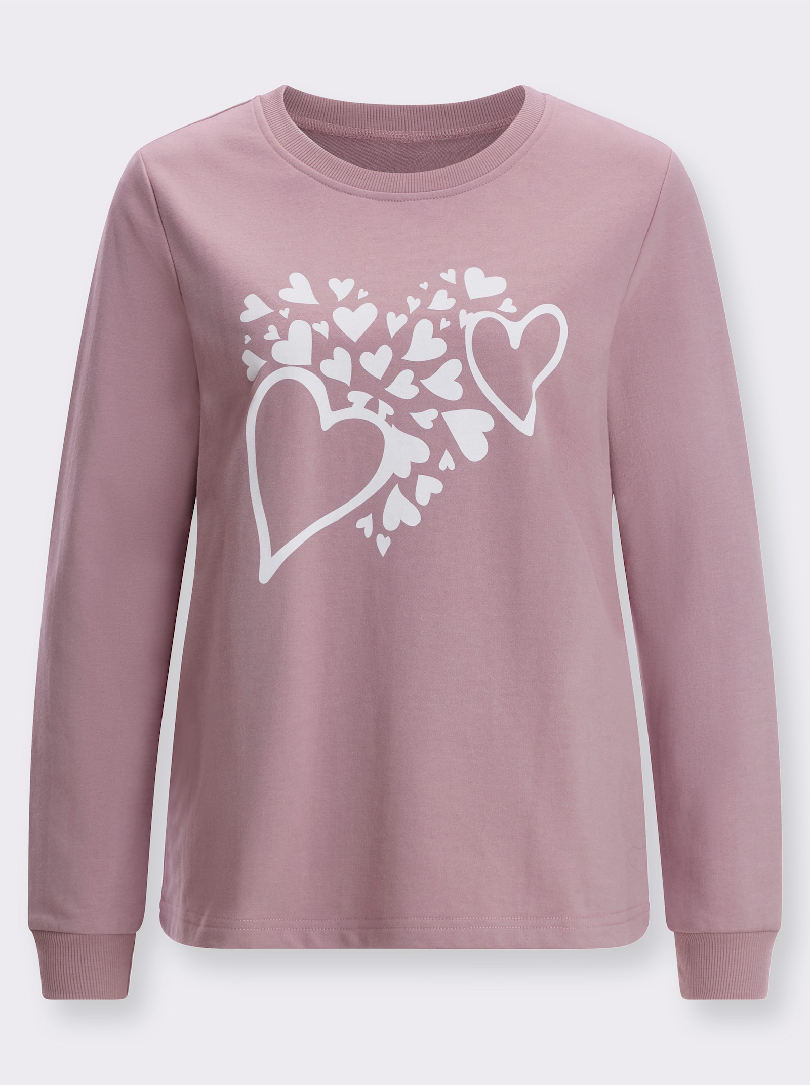 Sweatshirt mit platziertem Herzmuster - mauve-ecru