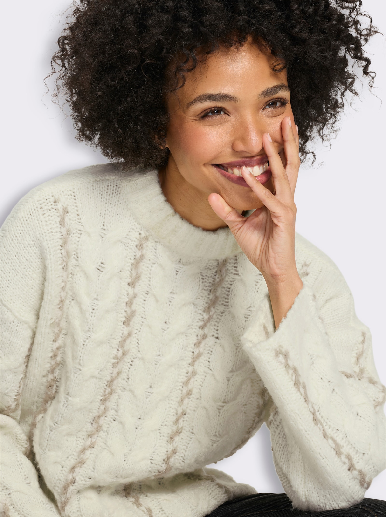 heine Strickpullover mit Zopfmuster - champagner