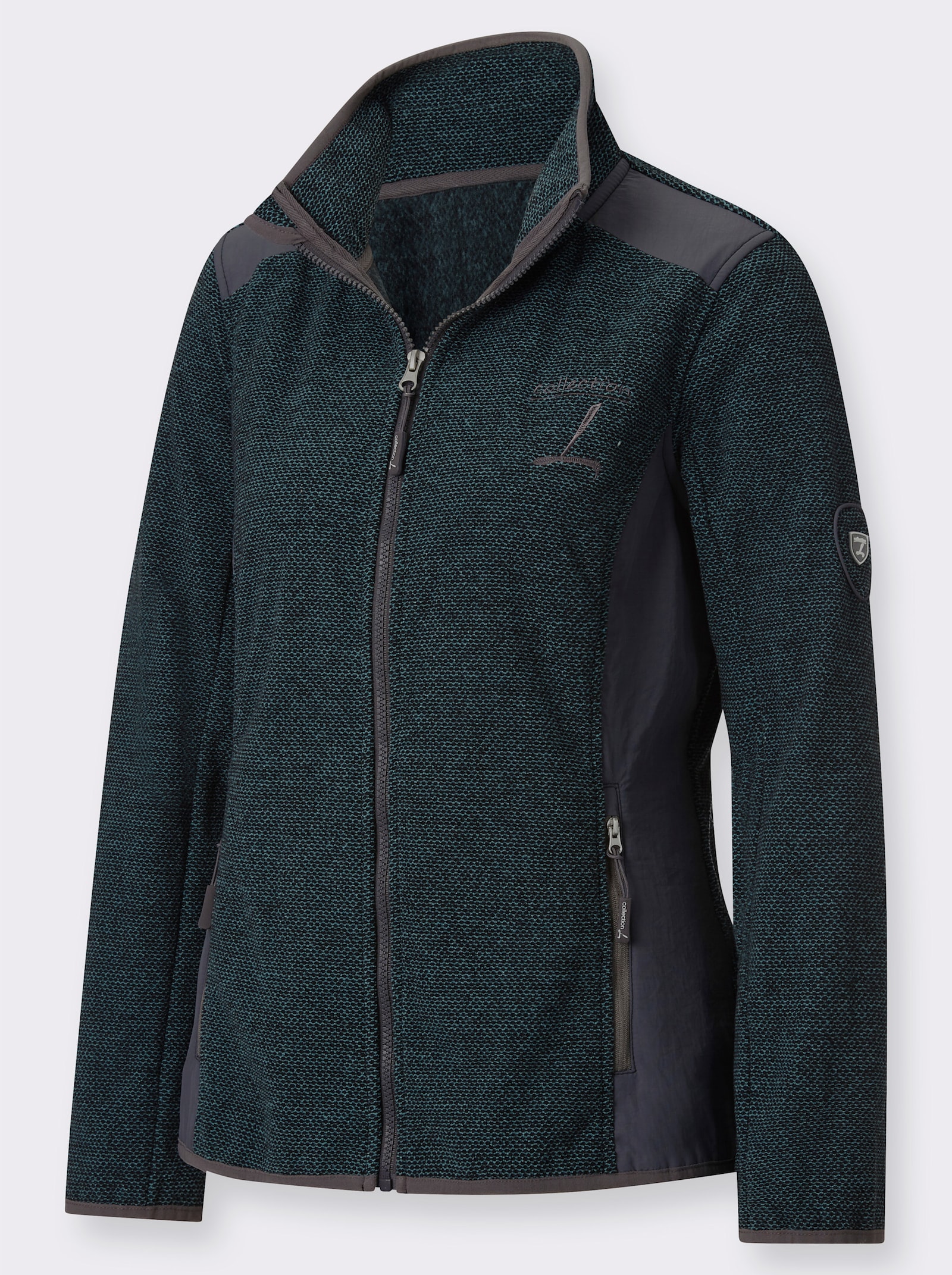 Fleecejacke mit Kontrast-Einsätzen - ozean-anthrazit-meliert