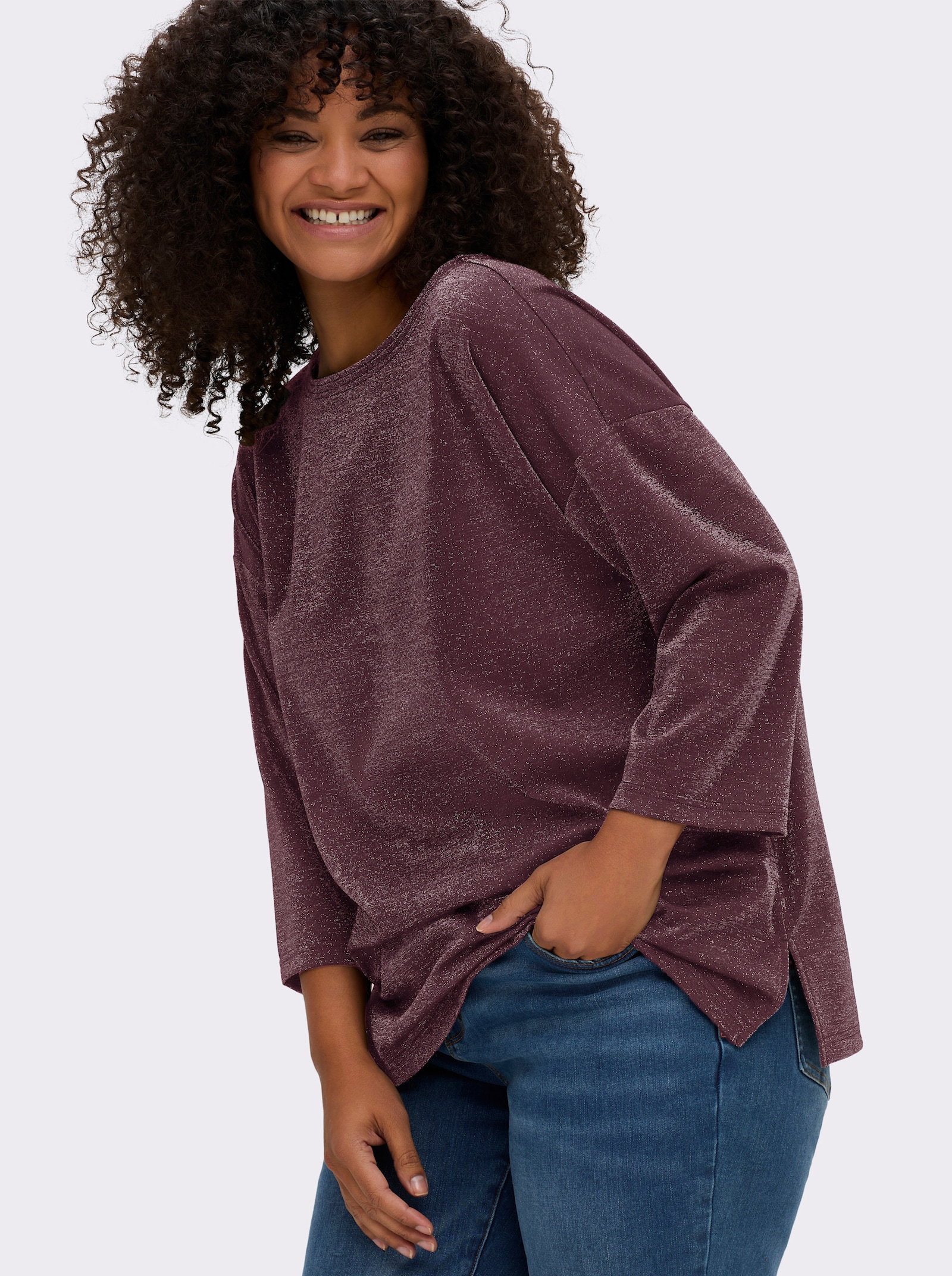 sheego Sweatshirt aus Glitzergarn - burgund