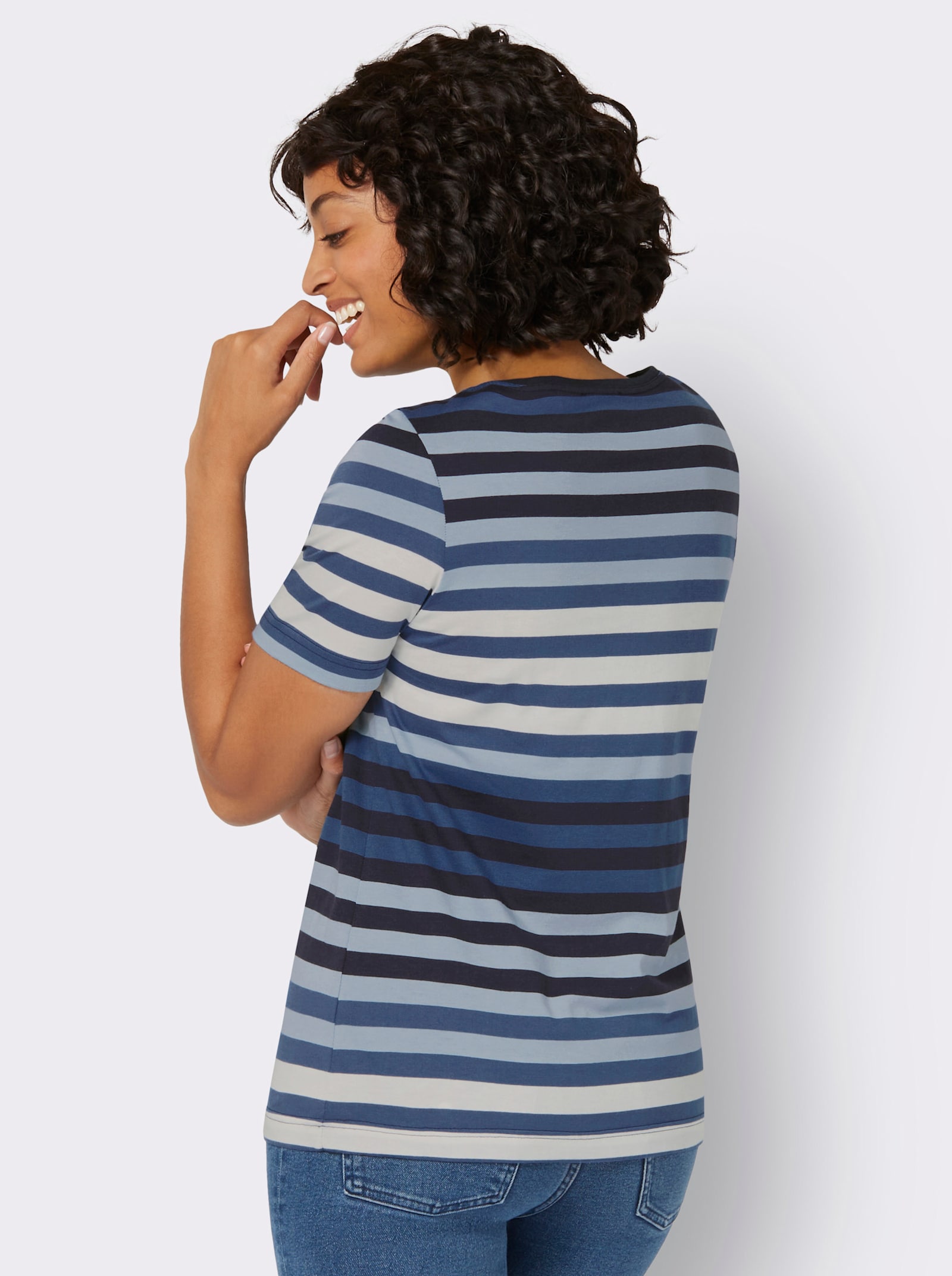 Tričko s krátkým rukávem a vzorem z barvené příze - modrá-námořnická modrá-proužek