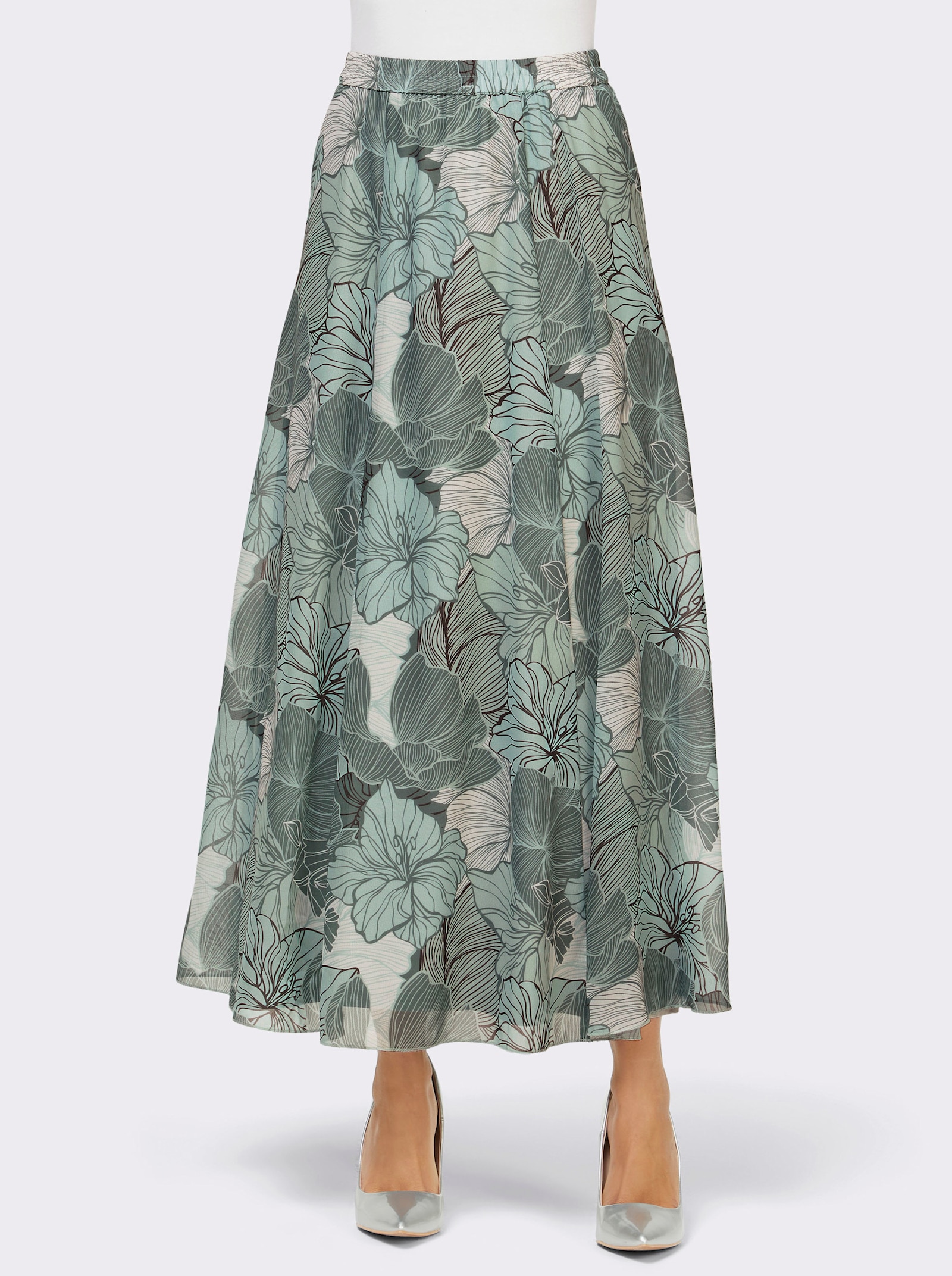 Bahnenrock in ausgestellter A-Linie - kalkmint-mint-bedruckt