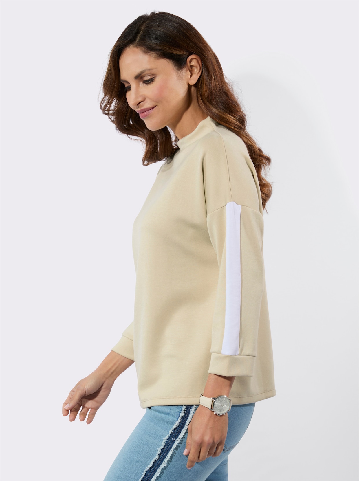 Stehkragenshirt - sand-weiß