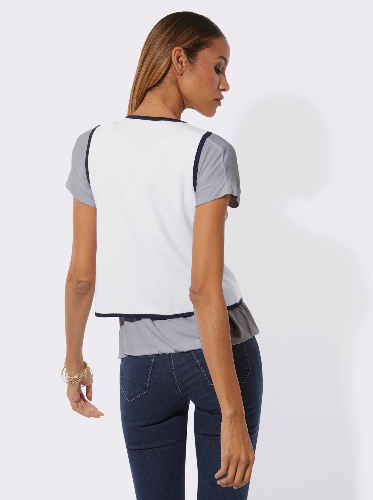 Strickweste mit Kontrast-Streifen - ecru