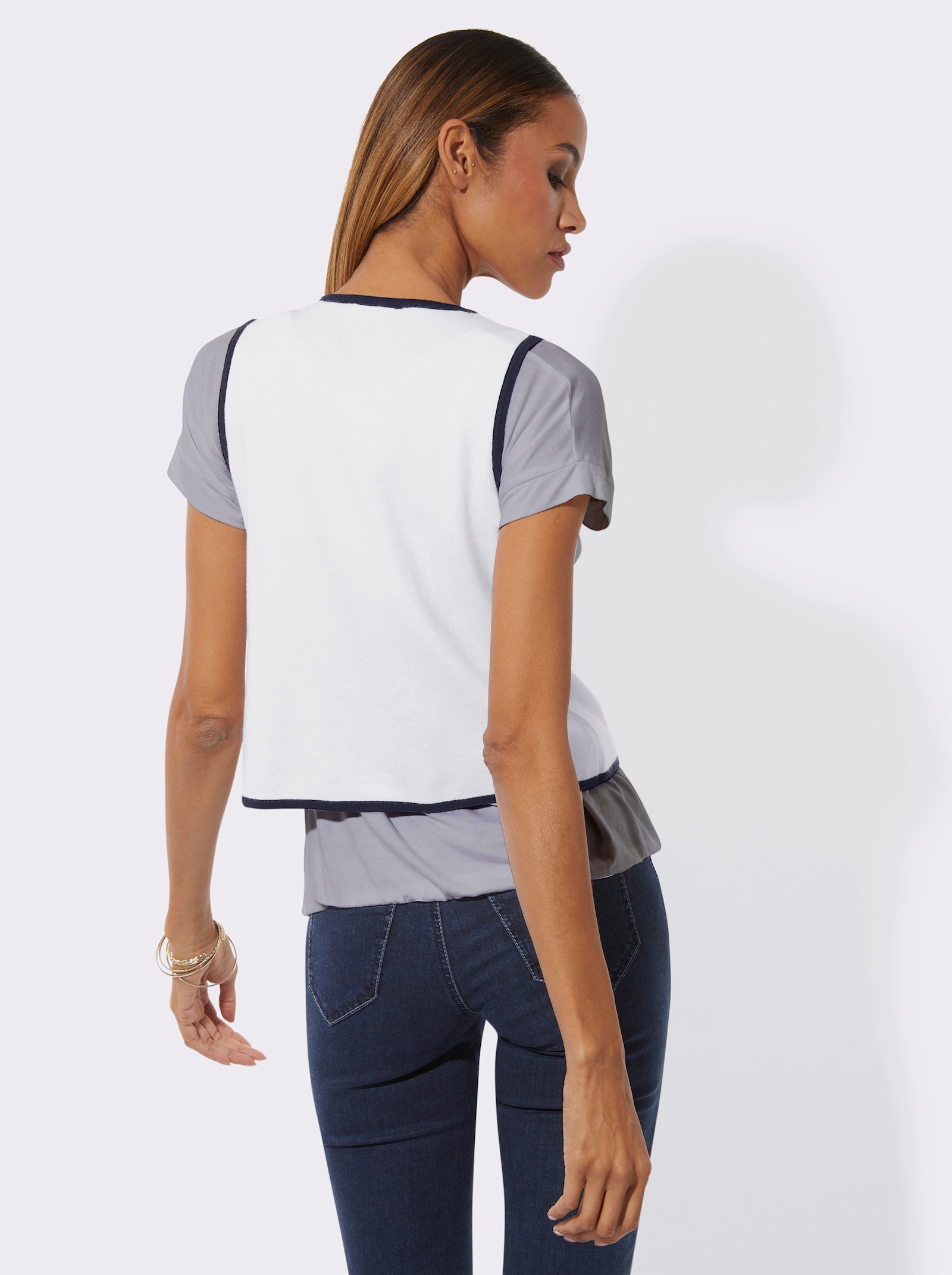 Strickweste mit Kontrast-Streifen - ecru