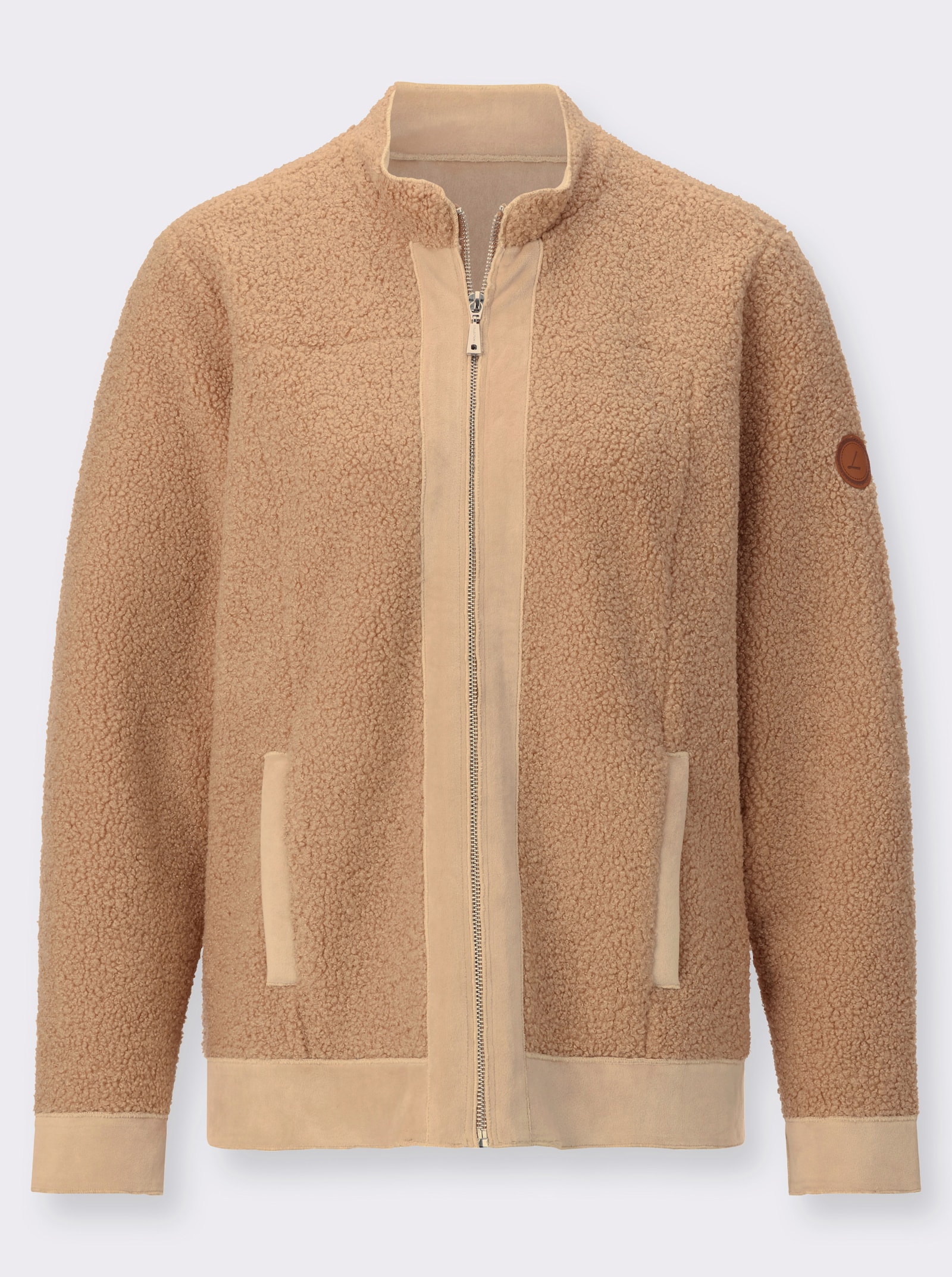 Boucléjacke mit Veloursleder-Opik - camel