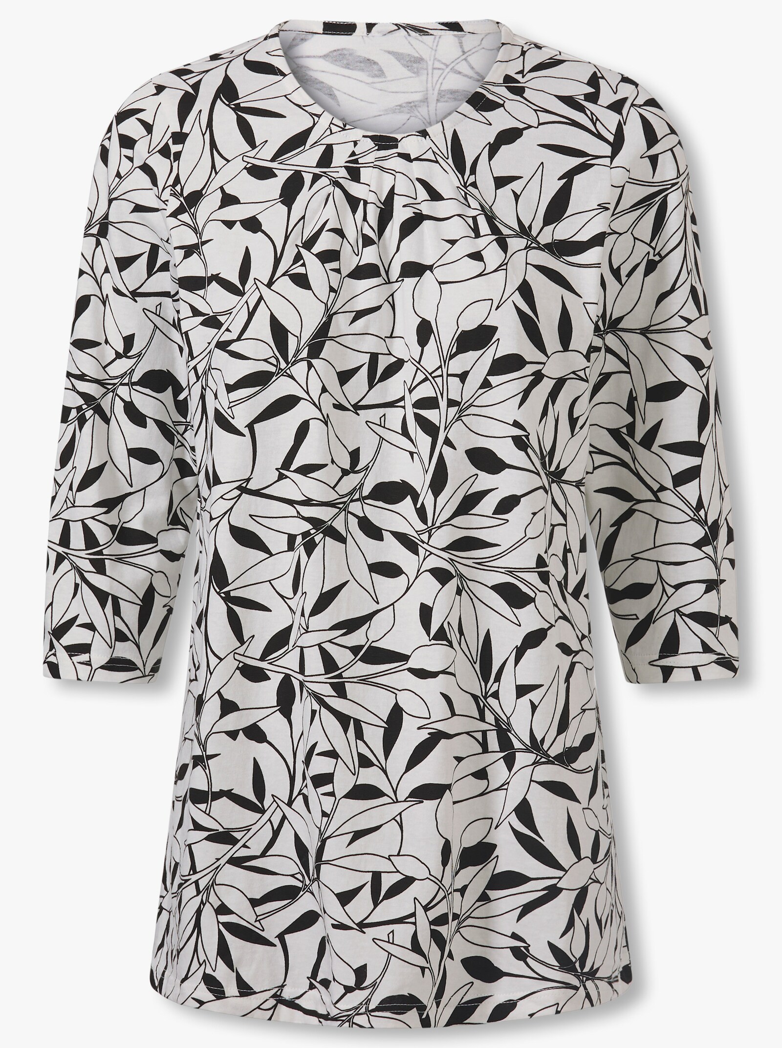 Longshirt mit Falten am Ausschnitt - ecru-schwarz-bedruckt