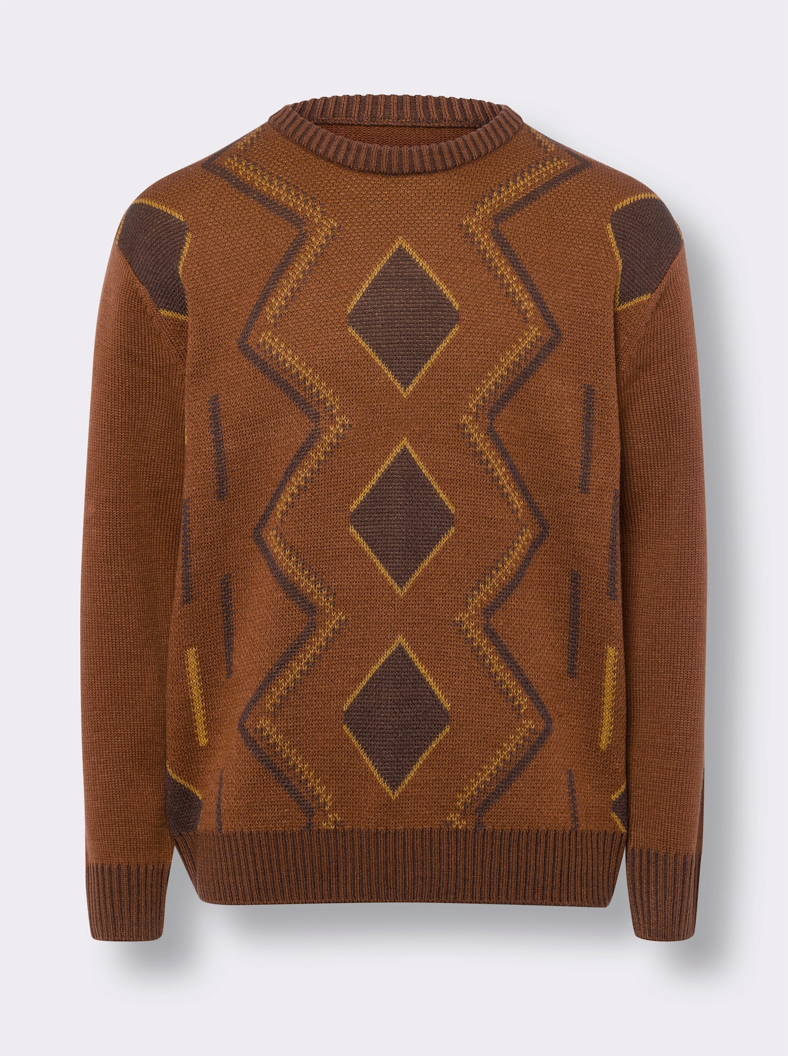 Tröja med rund ringning - cognac-choklad, mönstrad