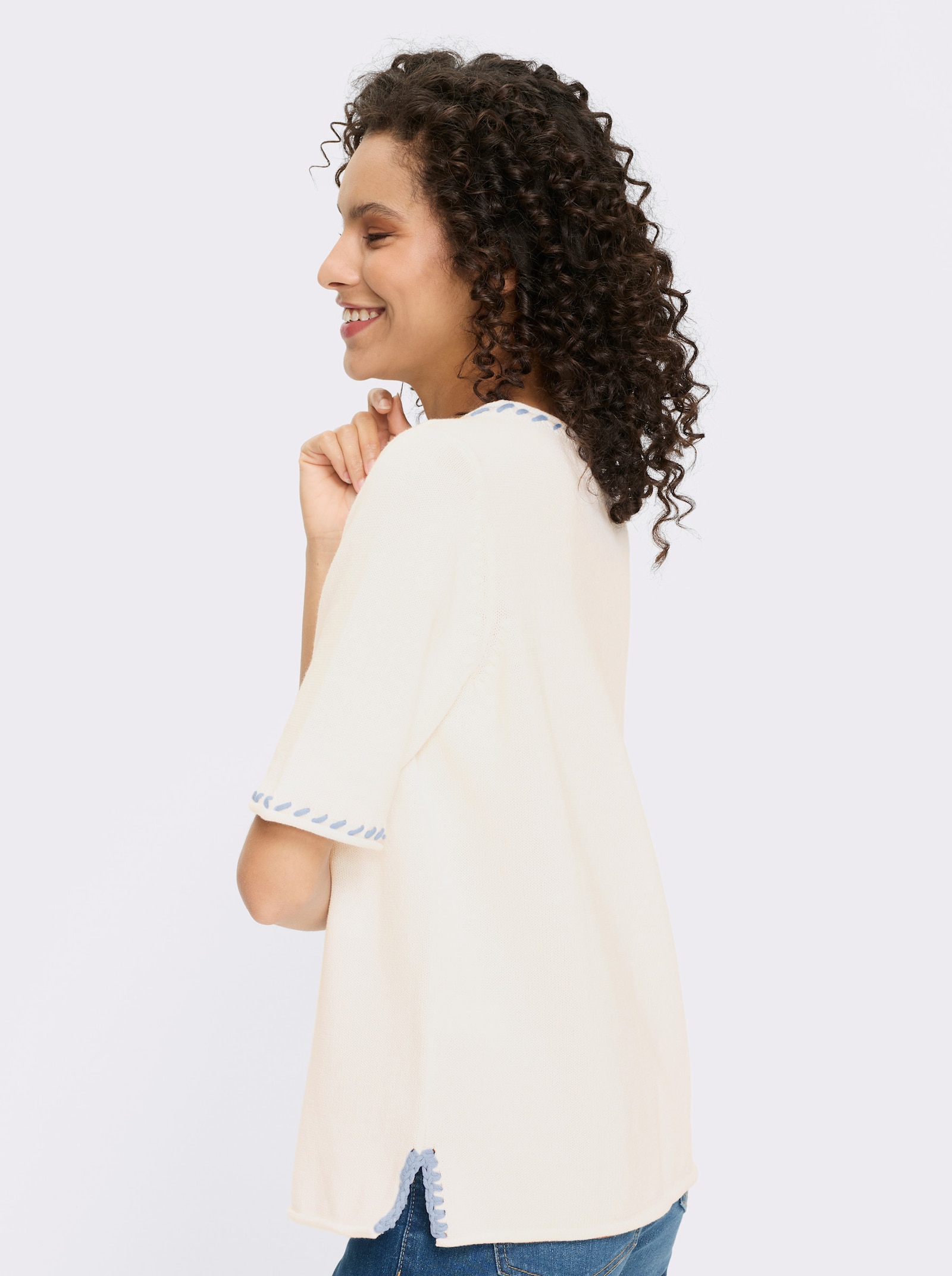 heine Pull à manches courtes avec fentes latérales - blanc-bleu clair