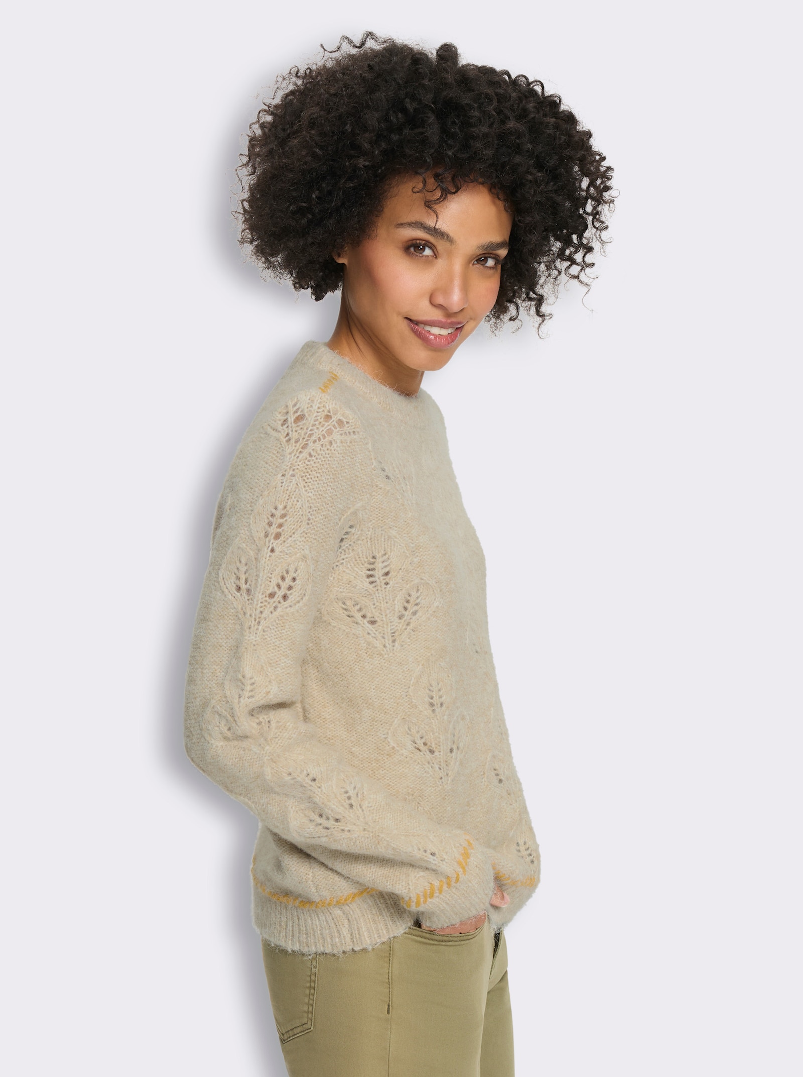 heine Ajourpullover mit Effektgarn - champagner