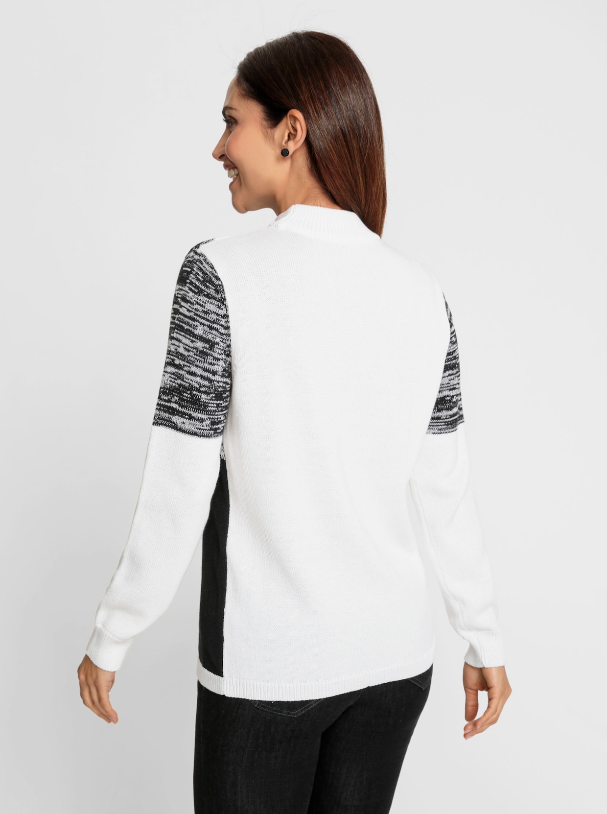 pull à col montant - blanc-noir à motifs