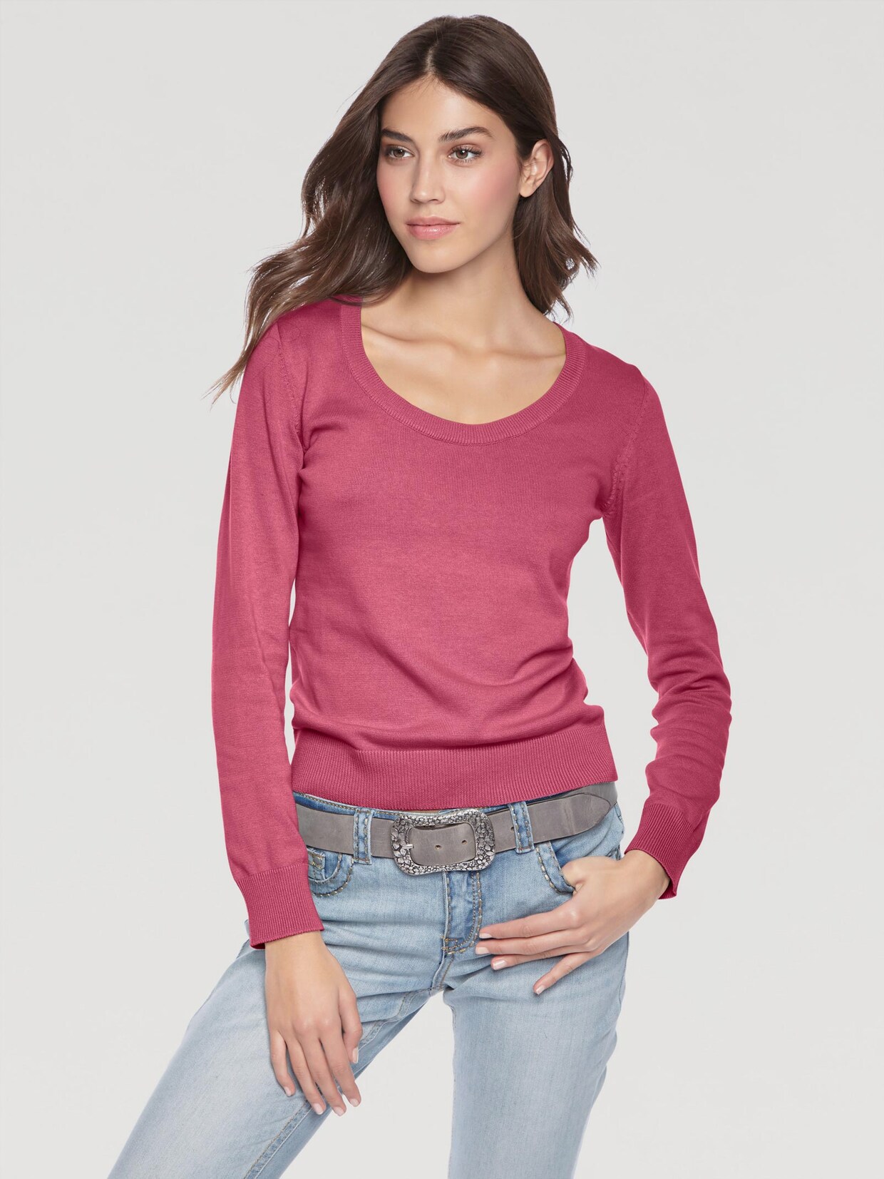Linea Tesini Rundhals-Pullover - pink