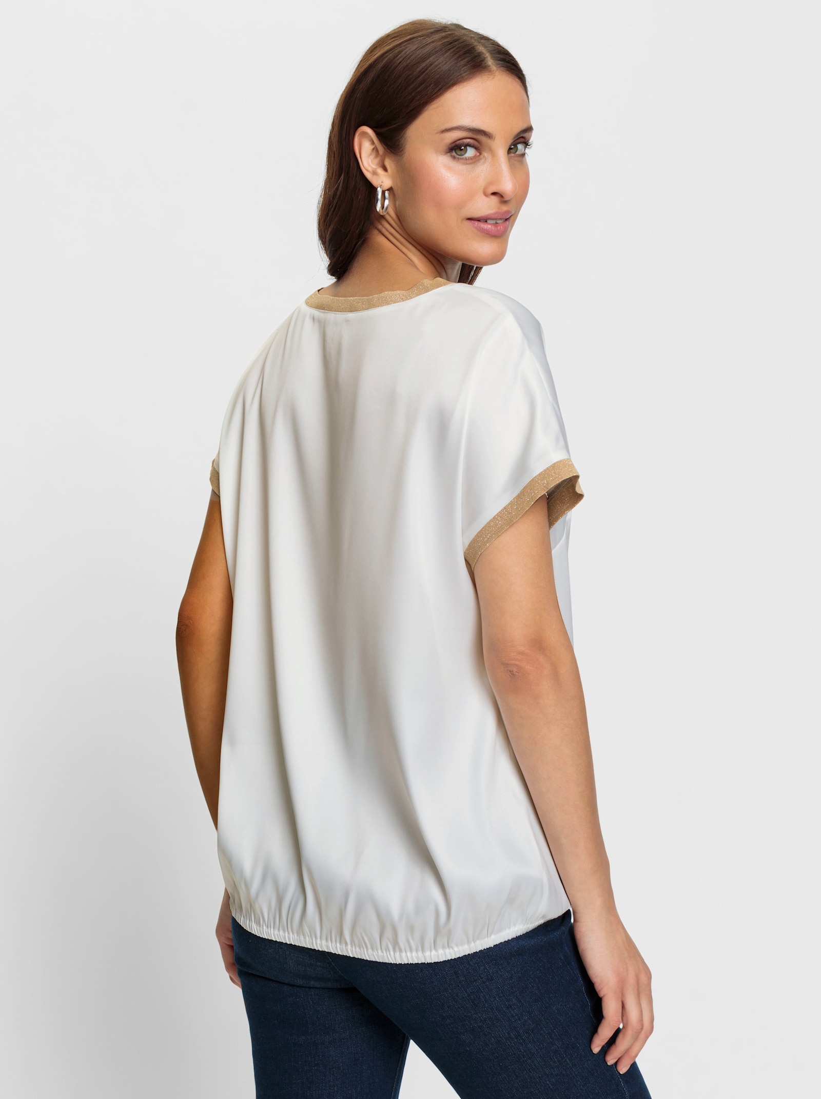 Schlupfbluse mit Gummizug am Saum - ecru