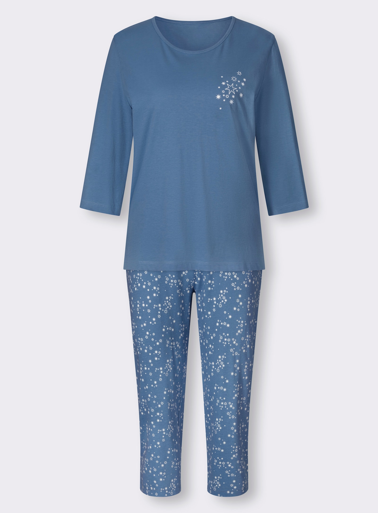 wäschepur Schlafanzüge mit 3/4-Arm und -Hose - mittelblau-ecru + erika-ecru