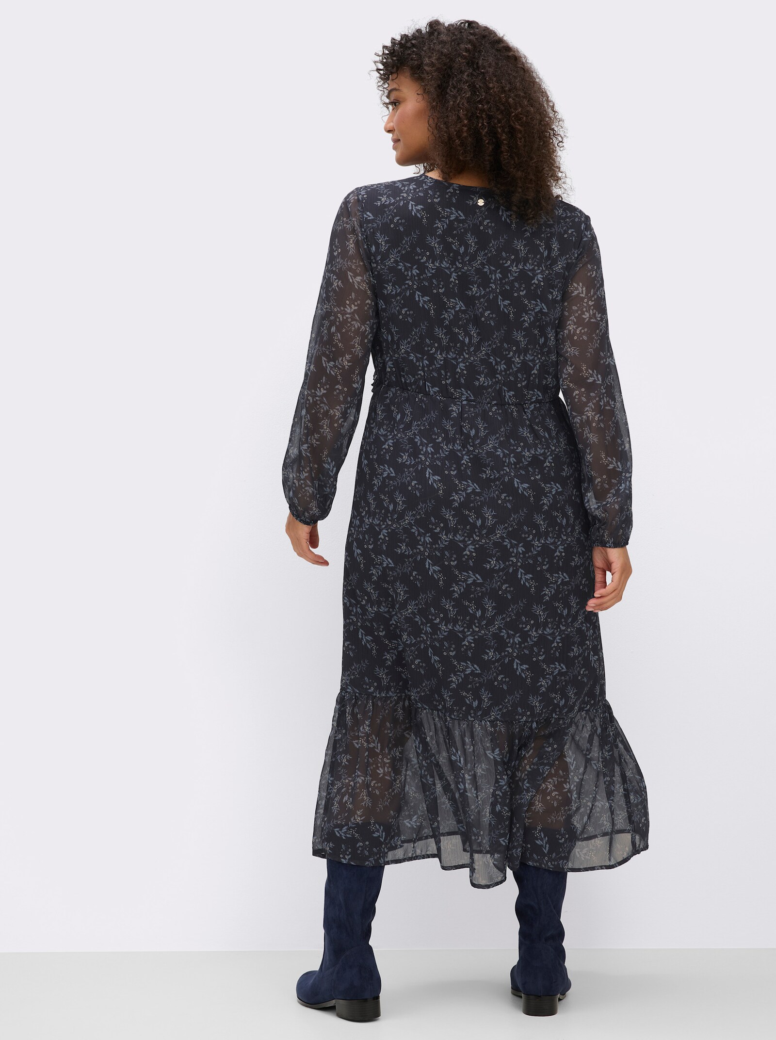 sheego A-Linien-Kleid mit Volant am Saum - tiefblau-eisblau-bedruckt