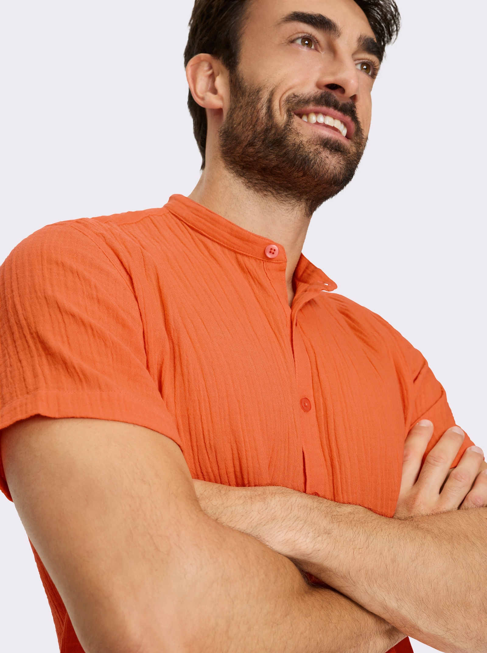Catamaran Kurzarmhemd in Musselin-Qualität - papaya