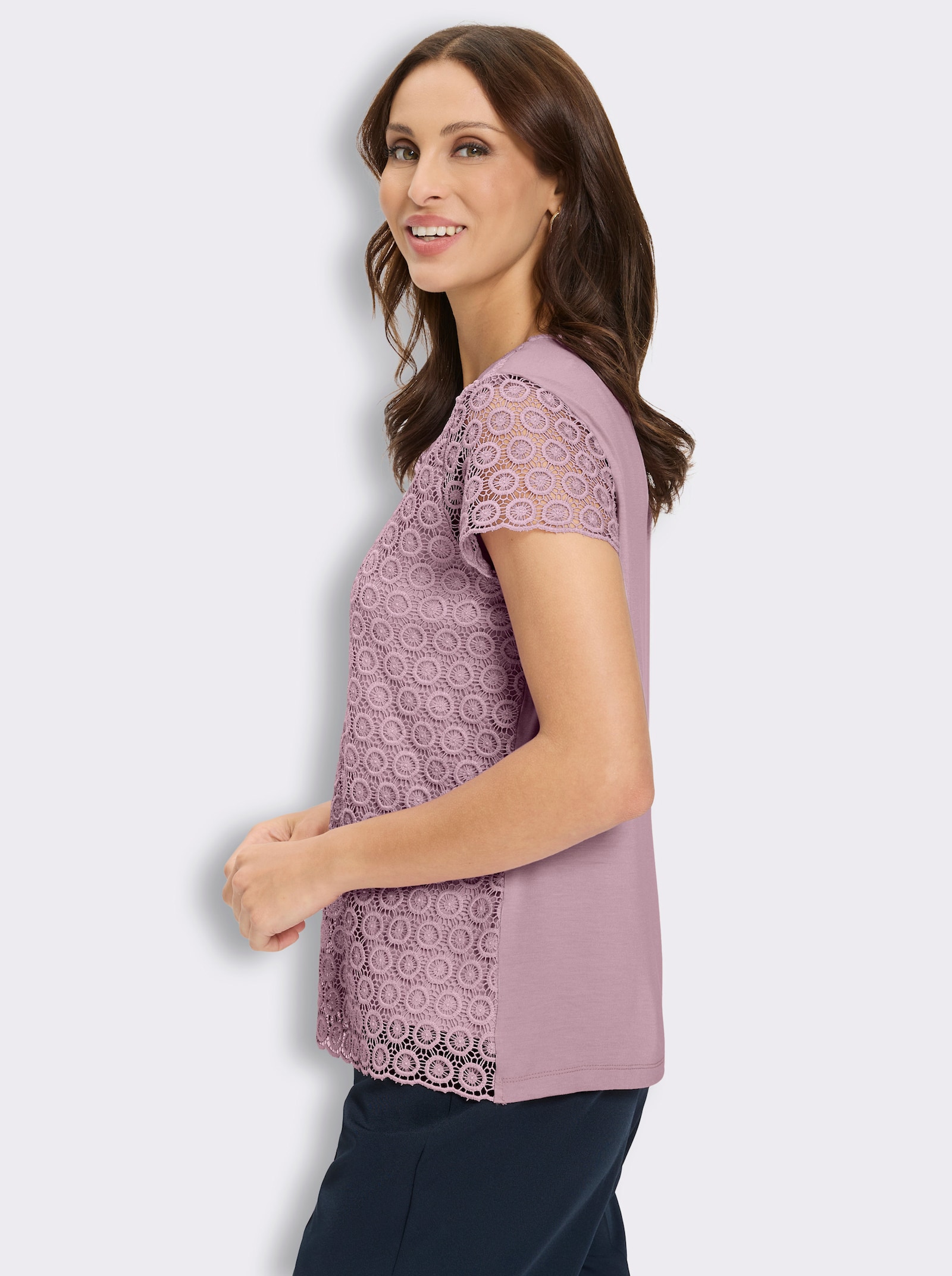 Spitzenshirt im Viskose-Mix - rosé