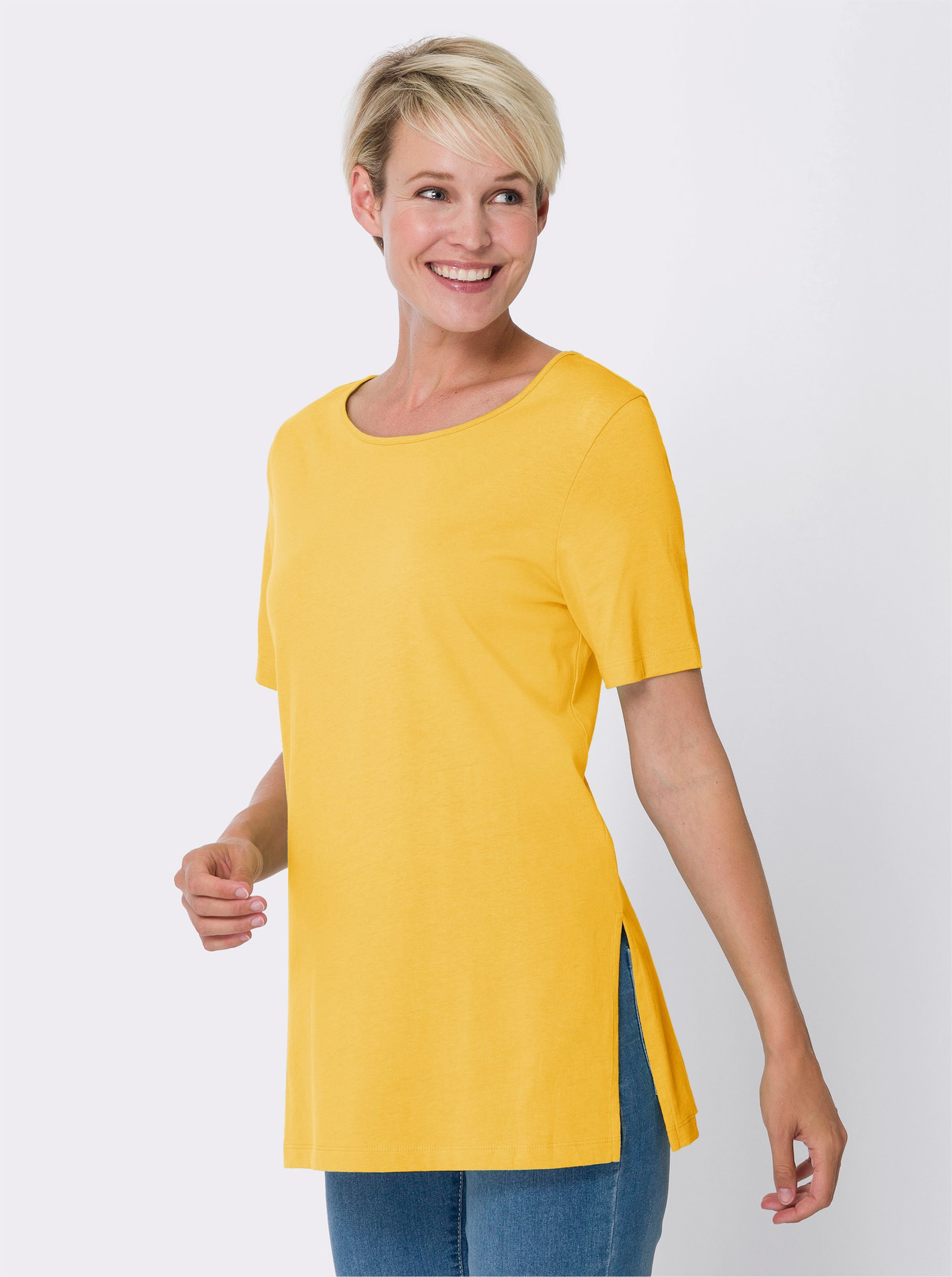 Longshirt mit hohen Seitenschlitzen - gelb