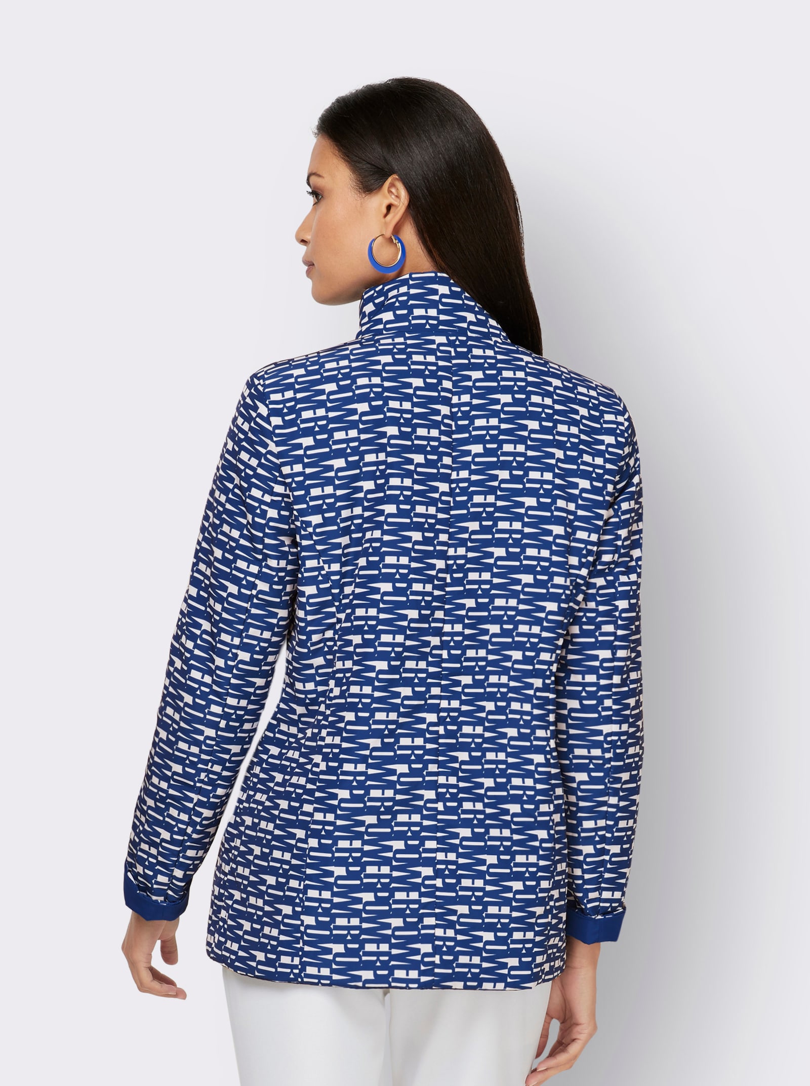 Wendejacke mit leichter Wattierung - royalblau-weiß-bedruckt