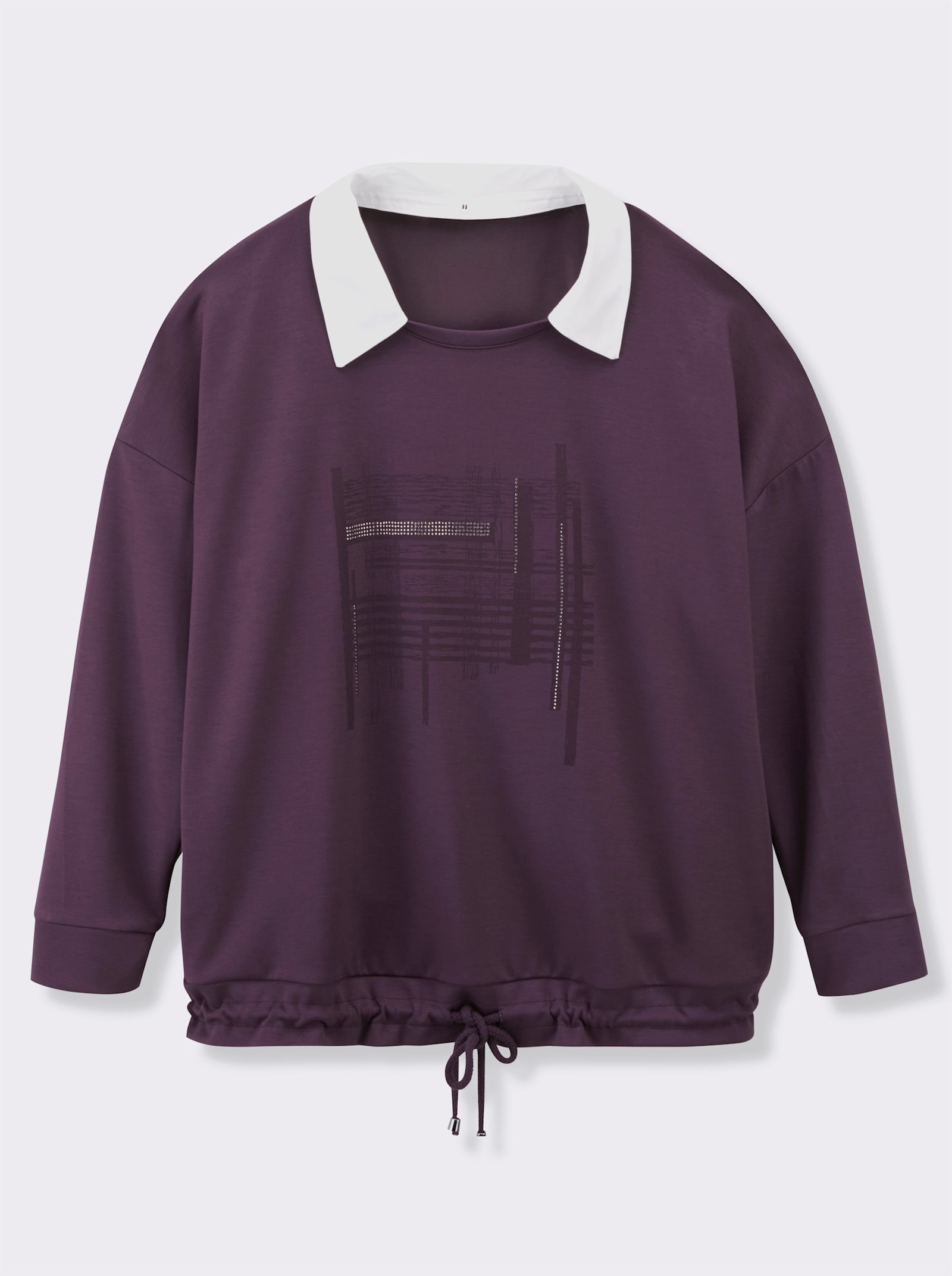 sheego Sweatshirt mit abnehmbarem Hemdkragen - traube-bedruckt