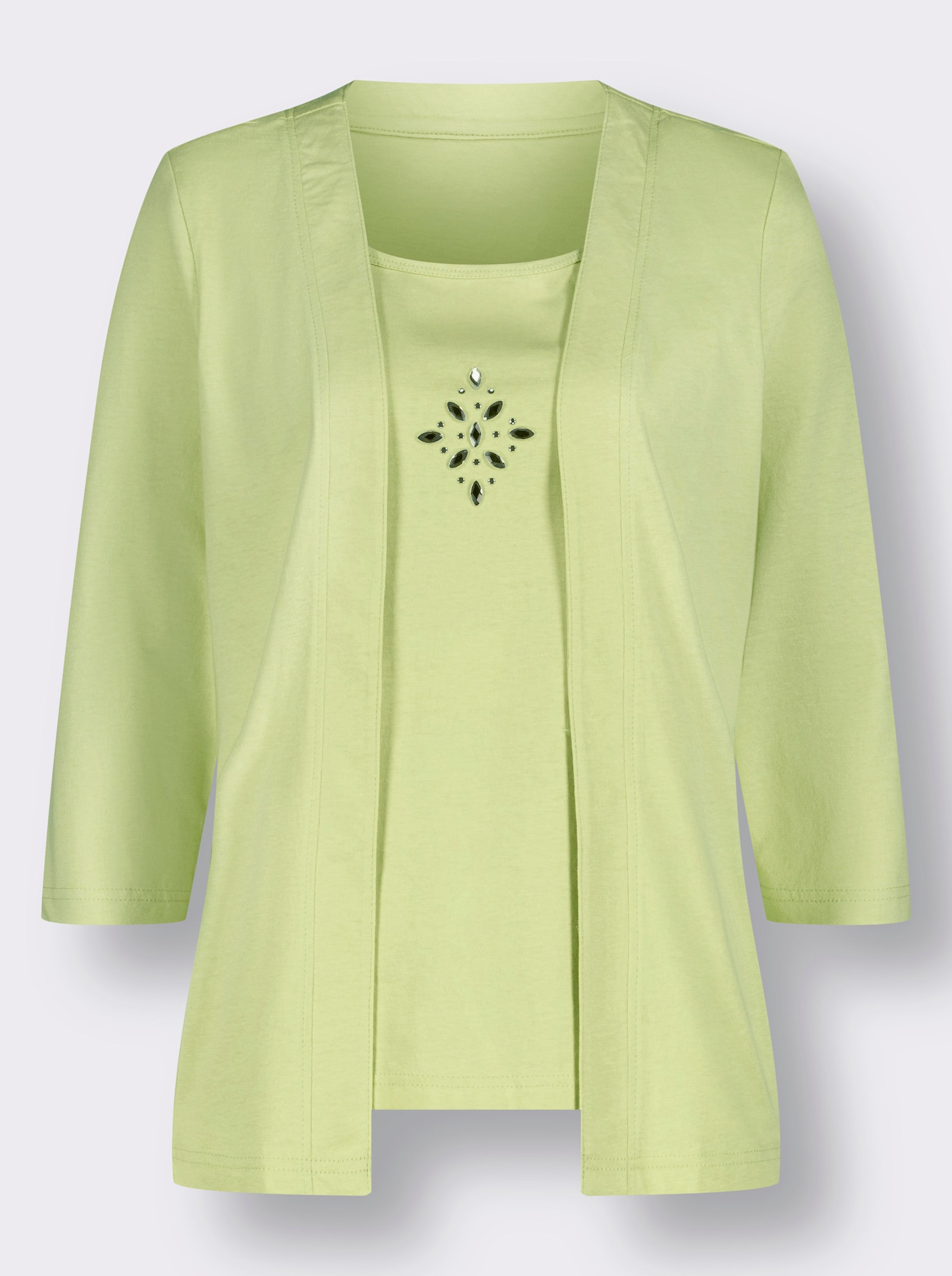 2-in-1-Shirt mit Einsatz vorne - pistazie