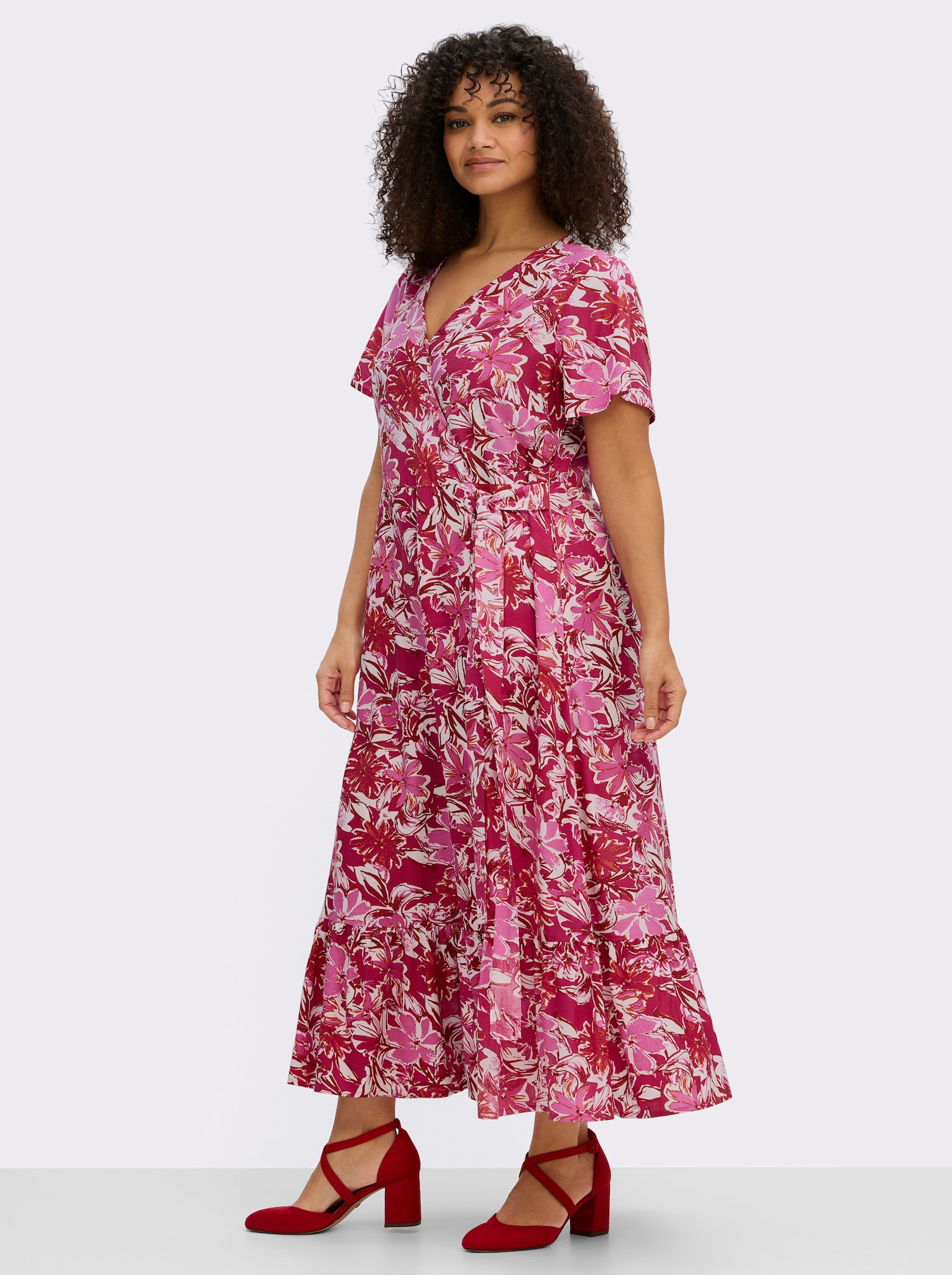 sheego by Joe Browns Wikkeljurk met volant aan de zoom - aardbei/pink gedessineerd