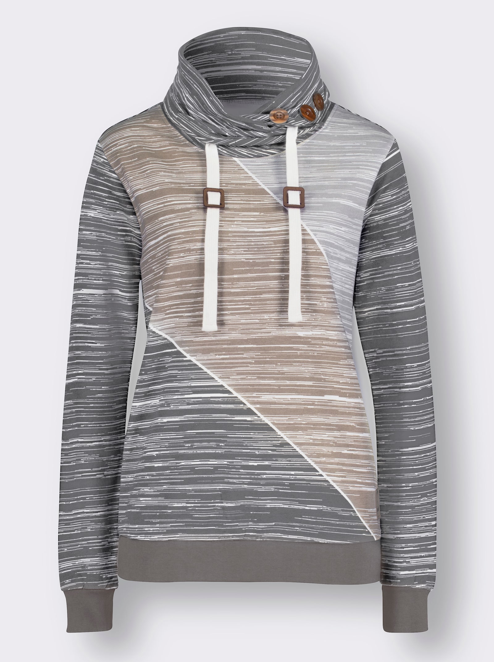 Sweatshirt mit elastischen Bündchen - grau-ecru-bedruckt