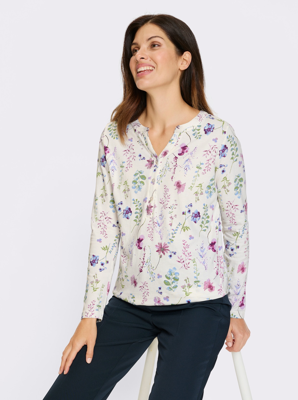 Langarmshirt - ecru-erika-bedruckt