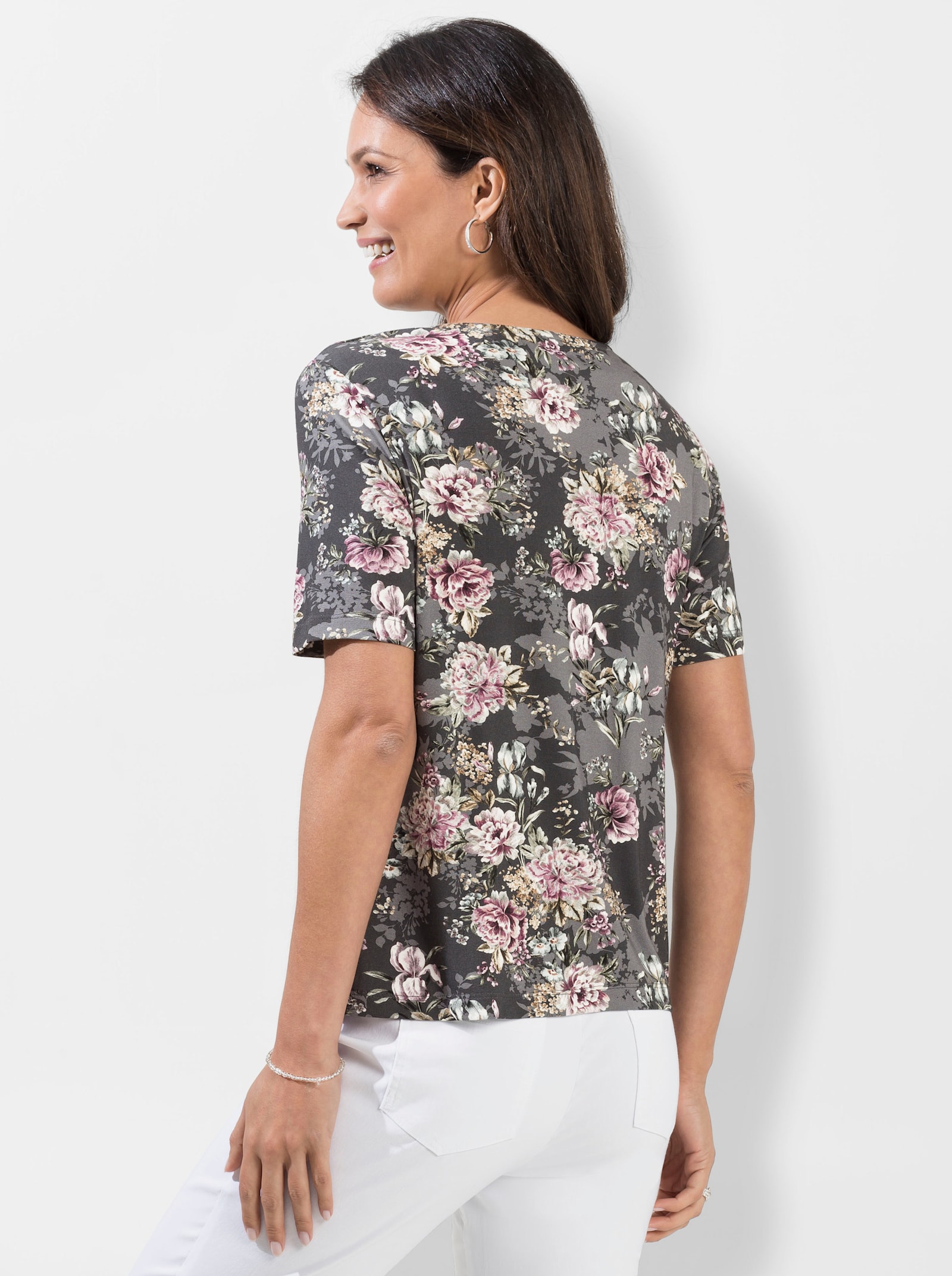 Kurzarmshirt im Blumen-Dessin - rosé-bedruckt