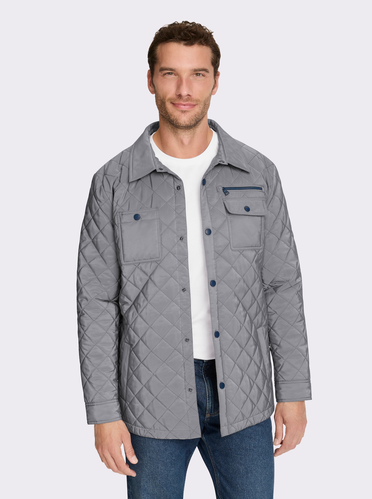 Marco Donati Steppjacke mit insgesamt 8 Taschen - steingrau