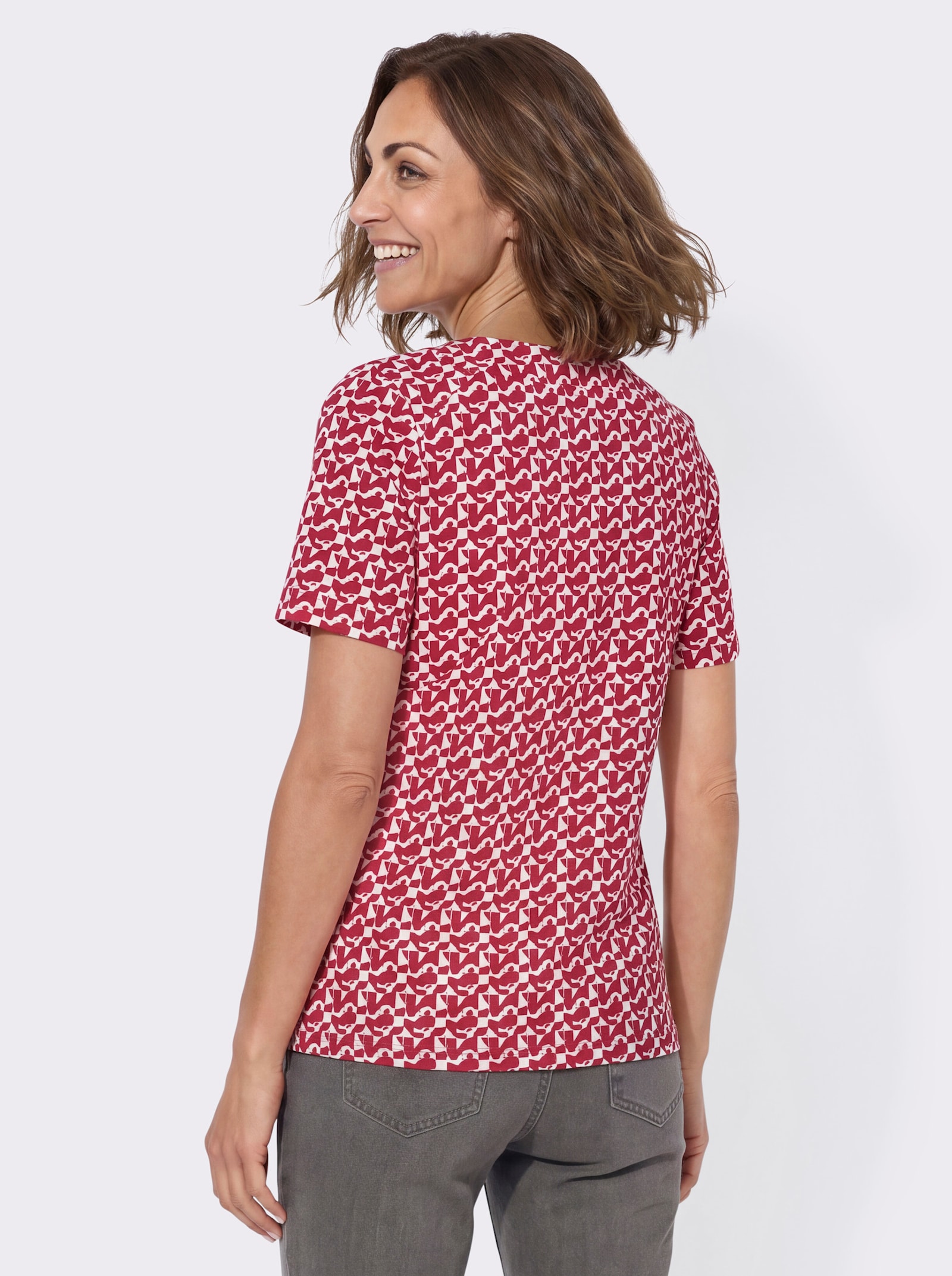 Shirt mit Druck - rot-ecru-bedruckt