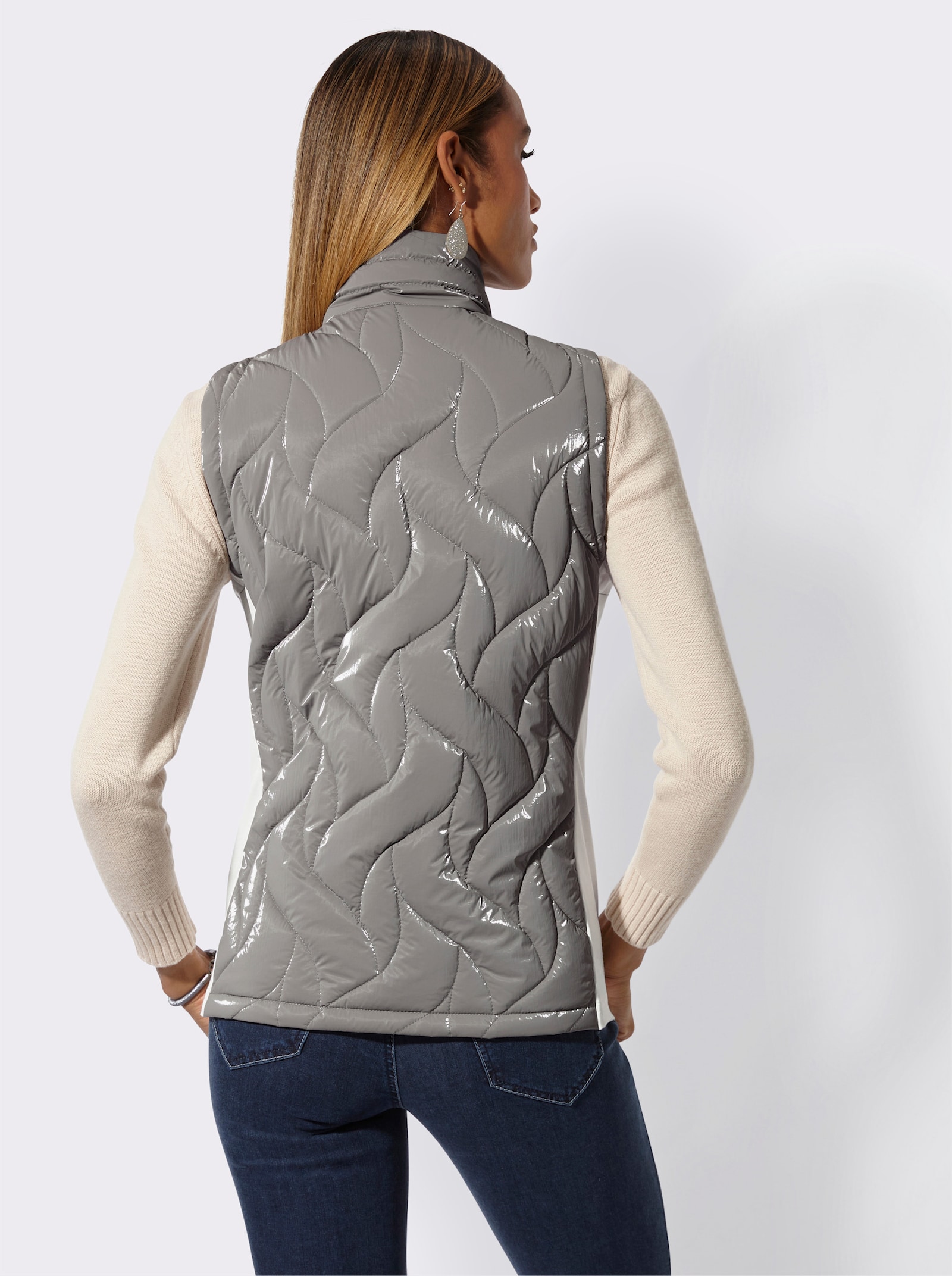 Steppweste mit seitlichen Einsätzen - grau-ecru