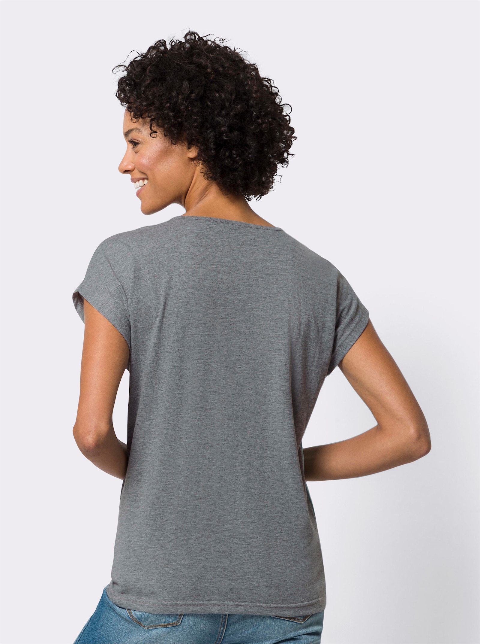 Tričko s kulatým výstřihem a grafickým vzorem - antracitová-mátová