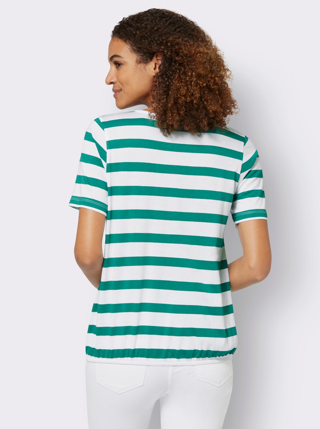 Streifenshirt - smaragd-weiß-gestreift