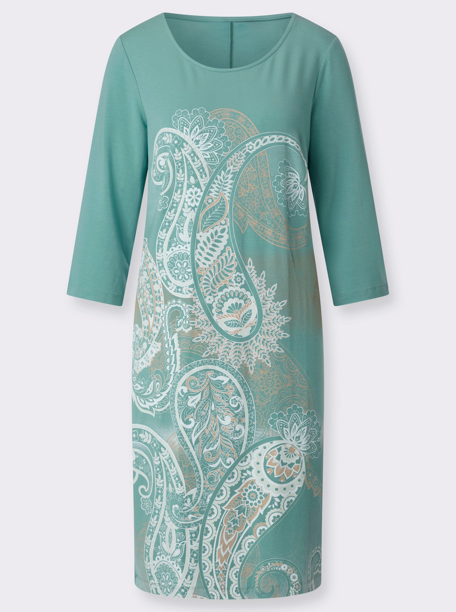 Jerseykleid mit einfarbigem Rückenteil - salbei-kalkmint-bedruckt