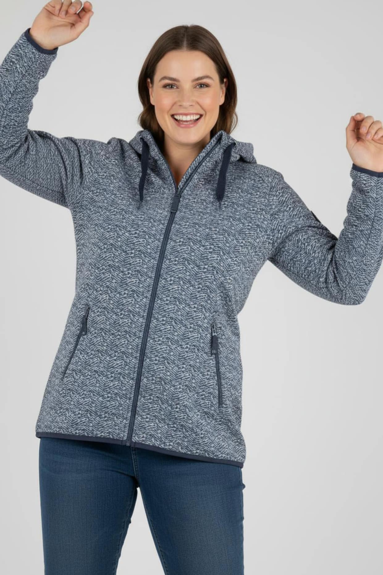 Kapuzenfleecejacke - marine-weiß-gemustert