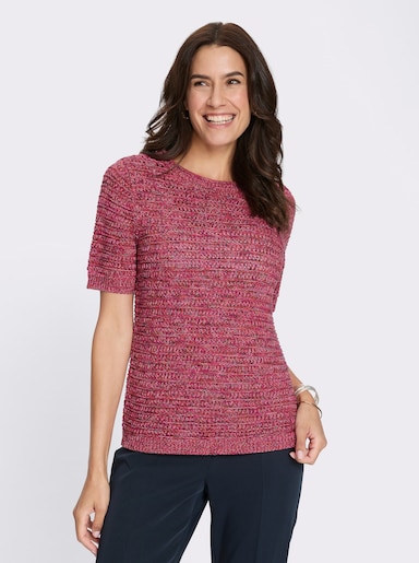 Baumwollpullover aus Melange-Garn - fuchsia-graphit-gemustert