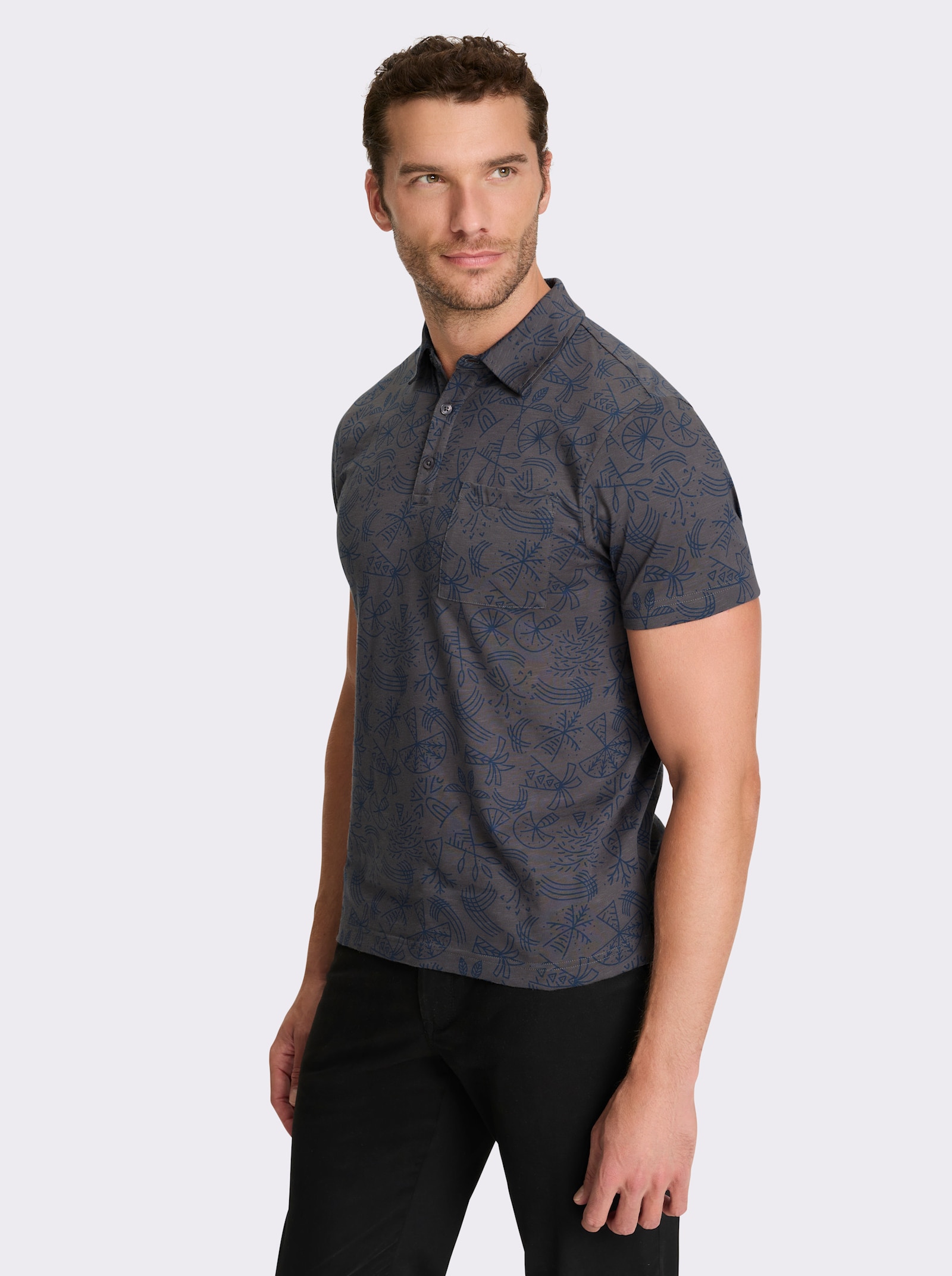 Marco Donati Shirt met korte mouwen en print rondom - antraciet gedessineerd